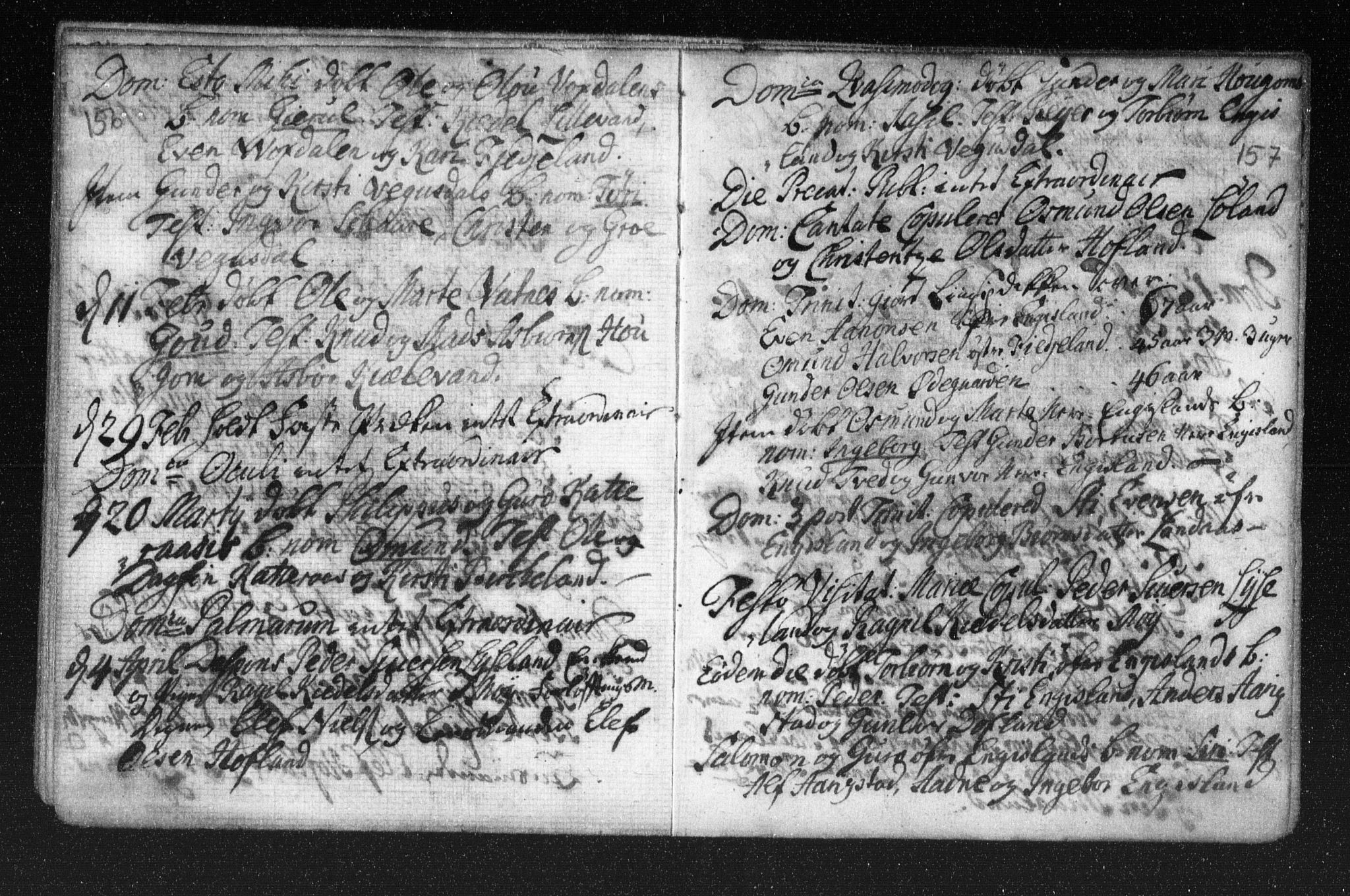 Herefoss sokneprestkontor, SAK/1111-0019/F/Fa/Fab/L0001: Parish register (official) no. A 1, 1704-1779, p. 156-157