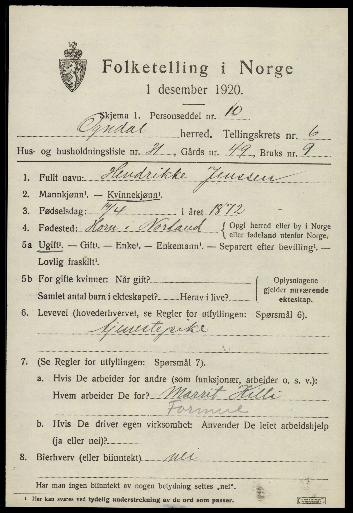 SAT, 1920 census for Ogndal, 1920, p. 2649