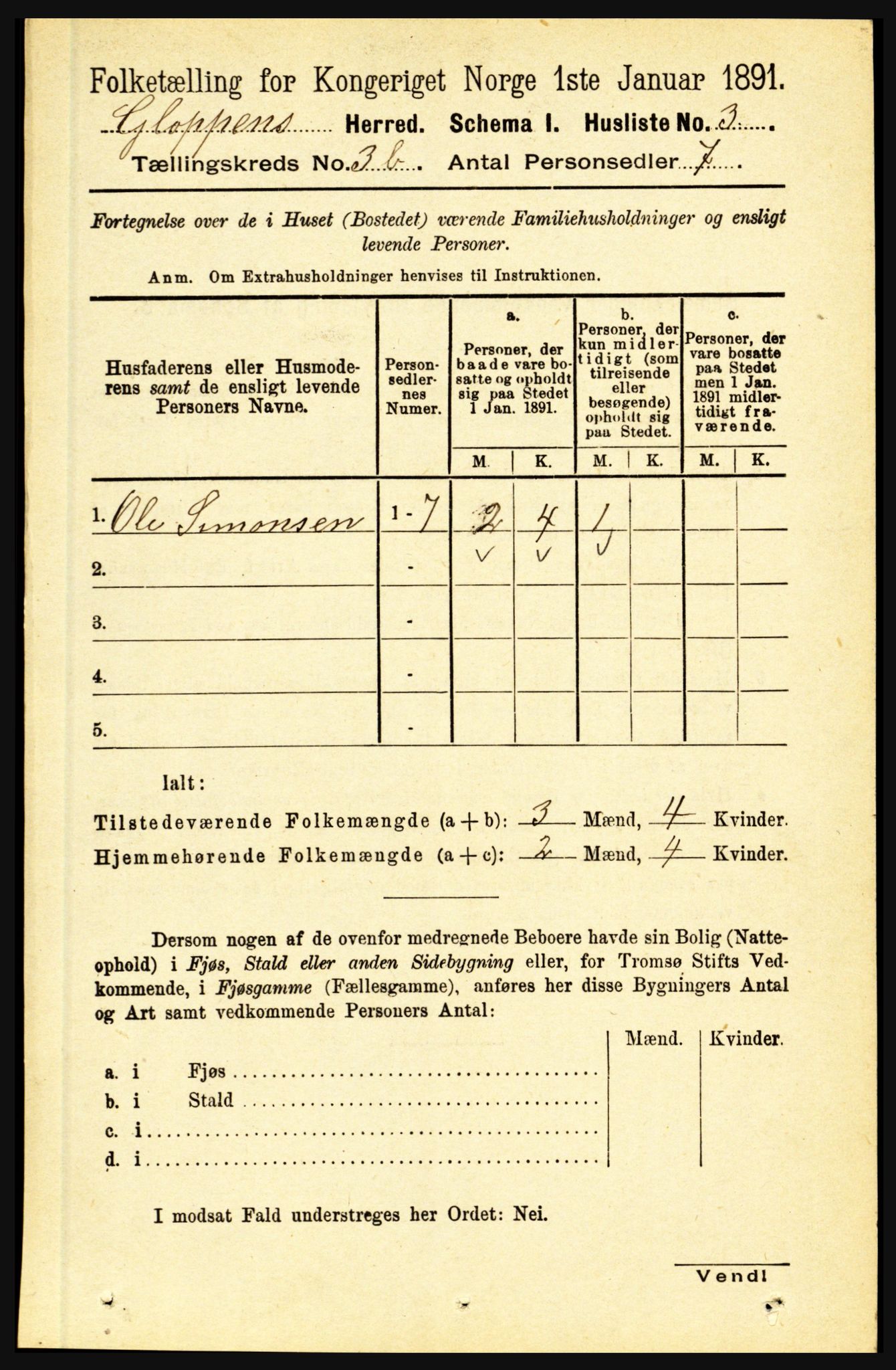 RA, 1891 census for 1445 Gloppen, 1891, p. 1419