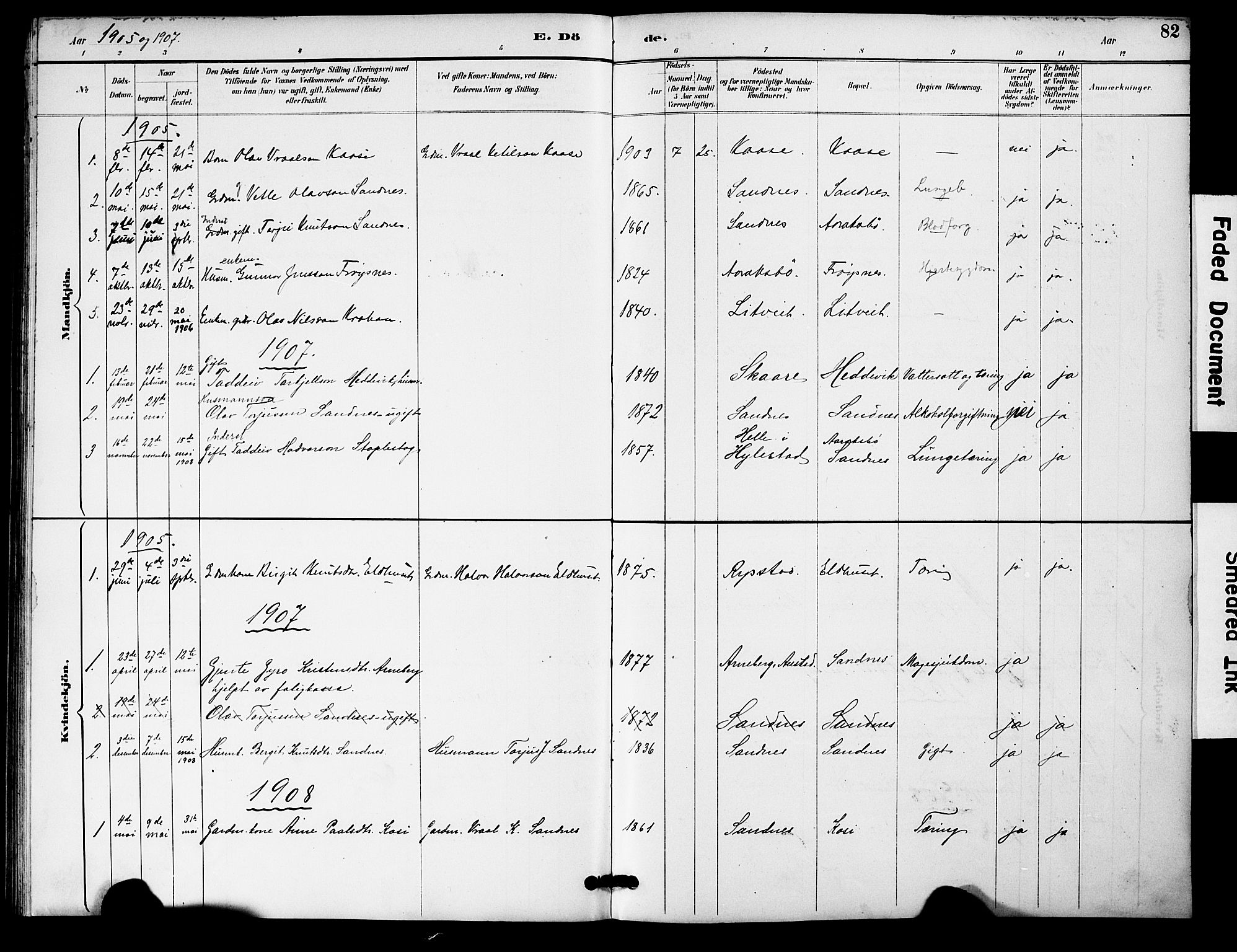 Bygland sokneprestkontor, SAK/1111-0006/F/Fa/Fac/L0001: Parish register (official) no. A 1, 1885-1909, p. 82