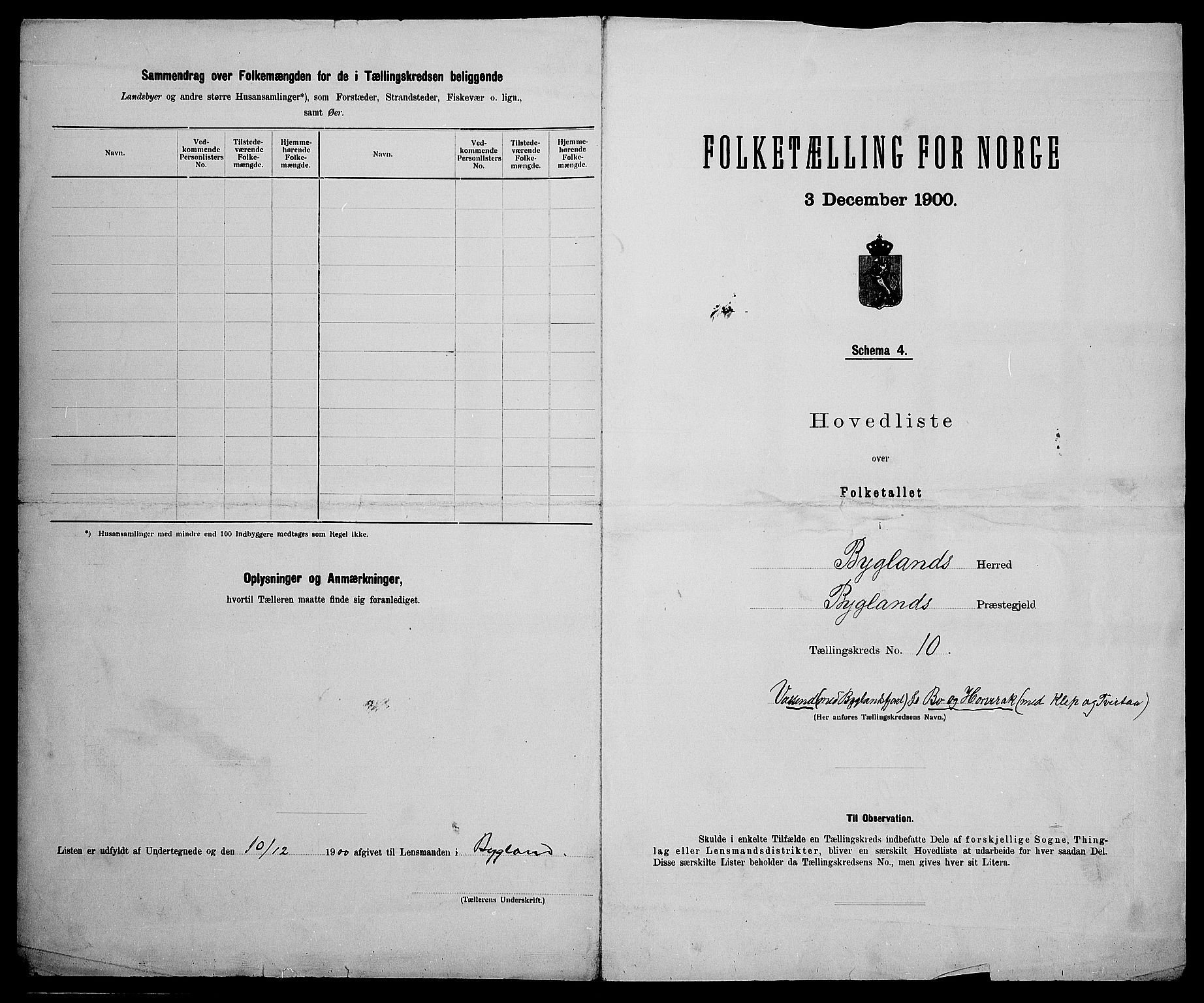 SAK, 1900 census for Bygland, 1900, p. 38