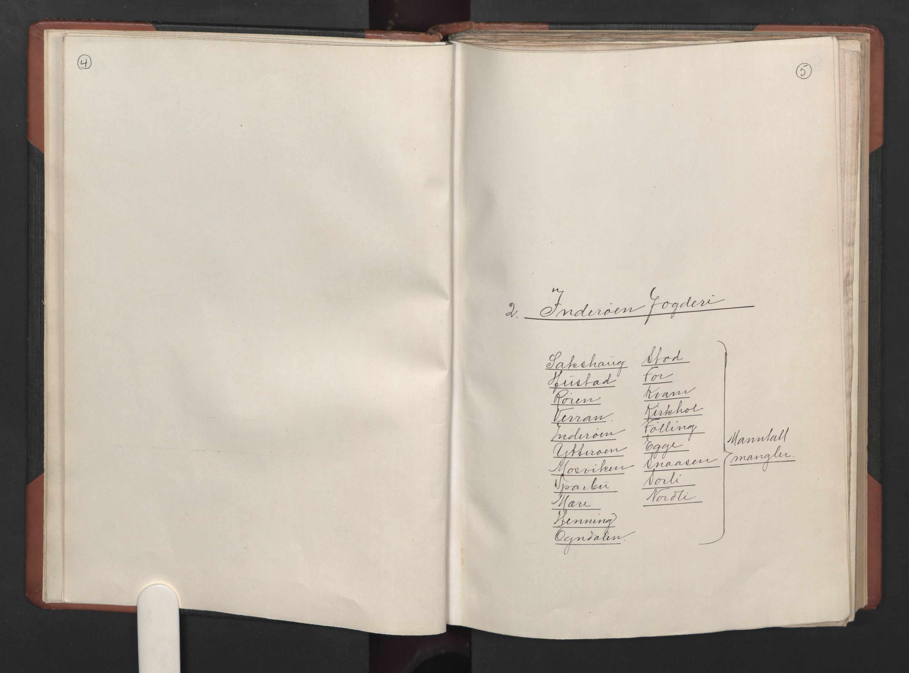 RA, Bailiff's Census 1664-1666, no. 19: Fosen fogderi, Inderøy fogderi, Selbu fogderi, Namdal fogderi and Stjørdal fogderi, 1664-1665, p. 4-5