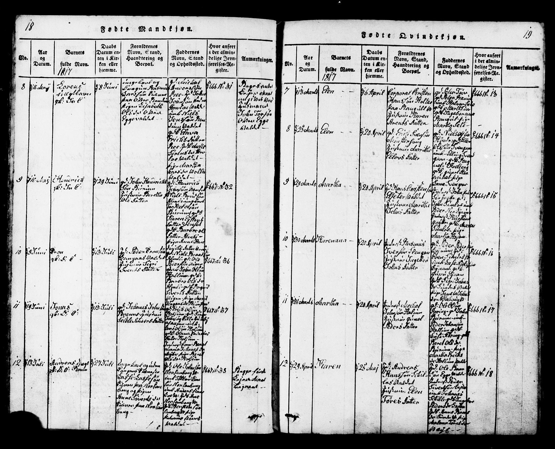 Ministerialprotokoller, klokkerbøker og fødselsregistre - Nord-Trøndelag, AV/SAT-A-1458/717/L0169: Parish register (copy) no. 717C01, 1816-1834, p. 18-19