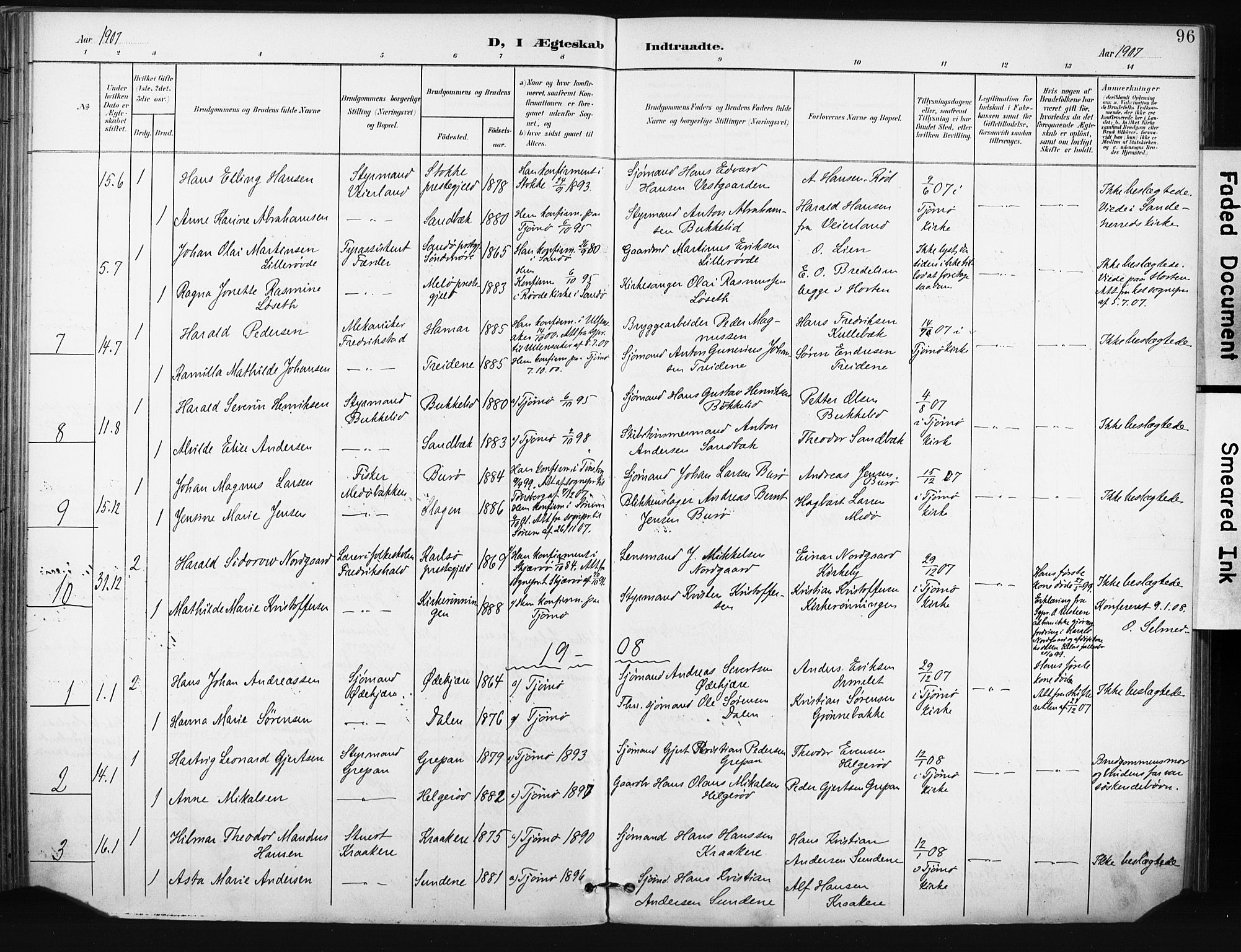 Tjøme kirkebøker, AV/SAKO-A-328/F/Fa/L0005: Parish register (official) no. I 5, 1901-1909, p. 96