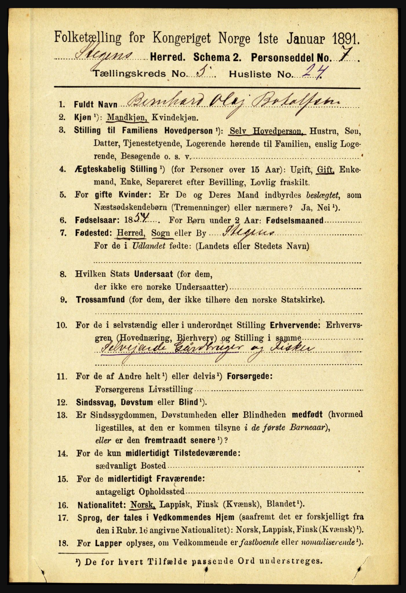 RA, 1891 census for 1848 Steigen, 1891, p. 1981