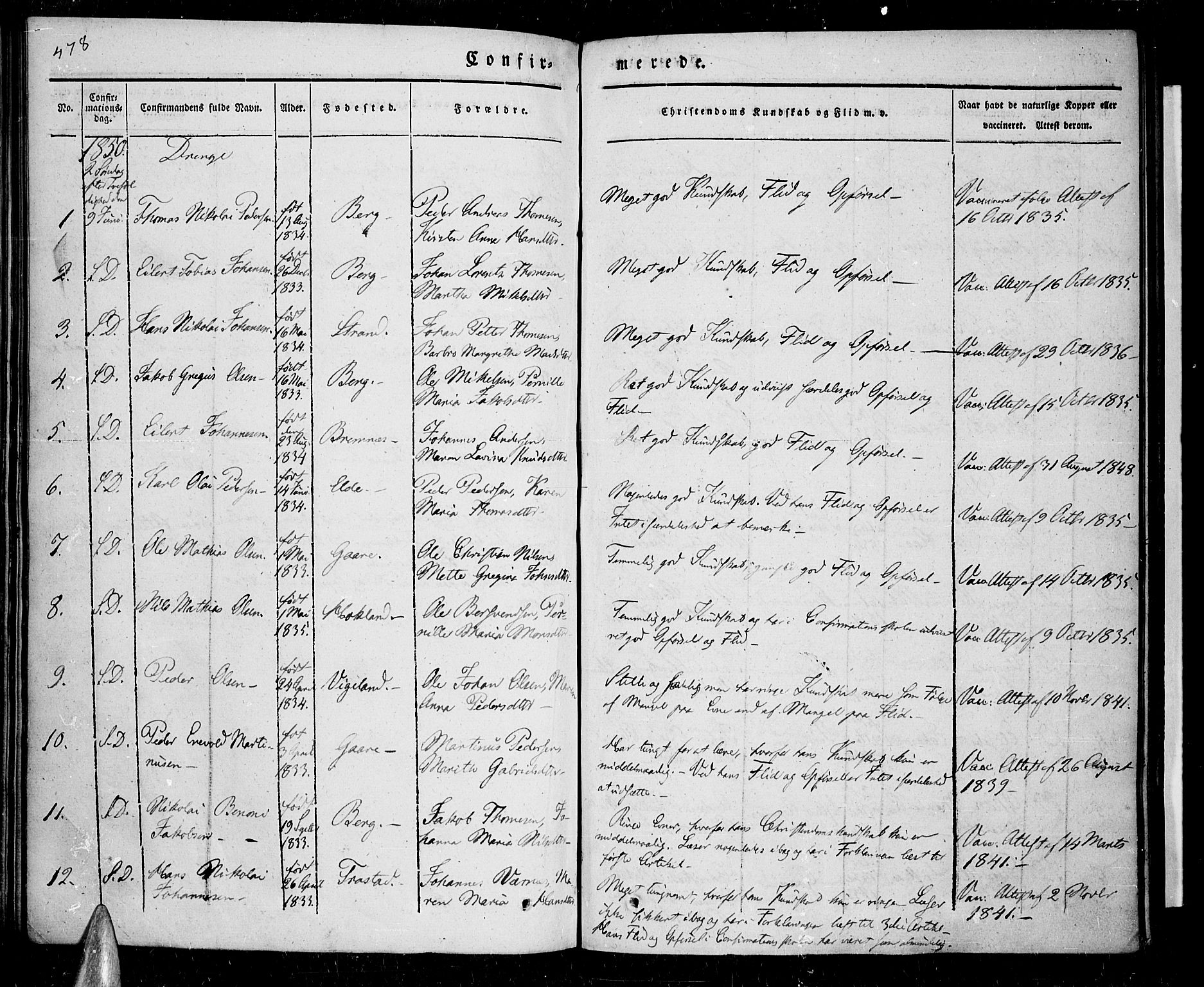 Kvæfjord sokneprestkontor, SATØ/S-1323/G/Ga/Gaa/L0003kirke: Parish register (official) no. 3, 1830-1857, p. 478