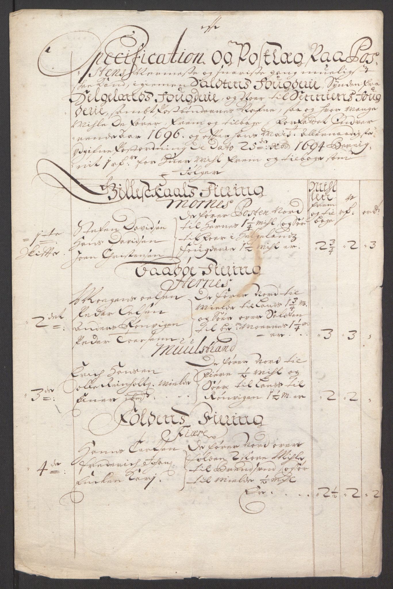 Rentekammeret inntil 1814, Reviderte regnskaper, Fogderegnskap, AV/RA-EA-4092/R66/L4578: Fogderegnskap Salten, 1694-1696, p. 274