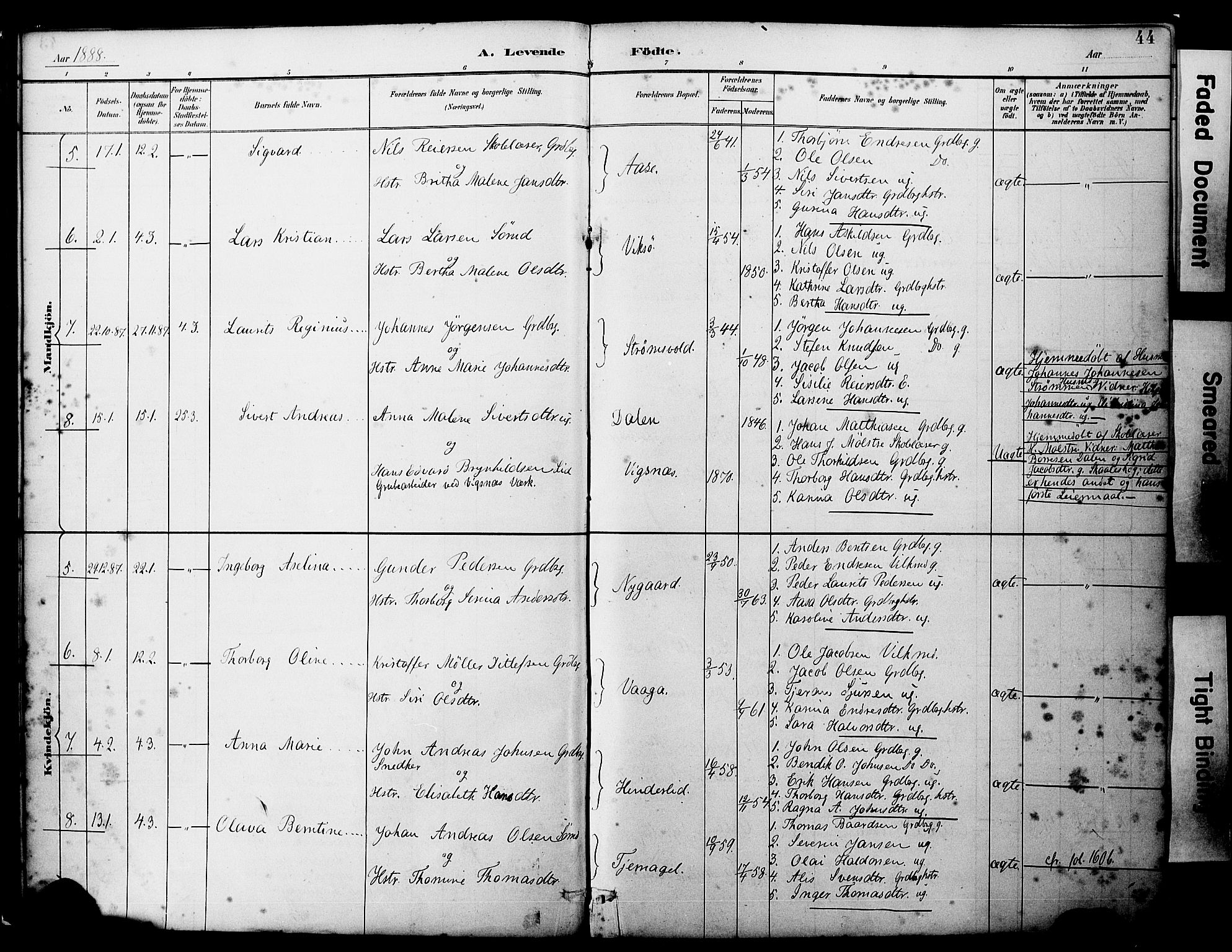 Sveio Sokneprestembete, SAB/A-78501/H/Haa: Parish register (official) no. B 2, 1883-1894, p. 44