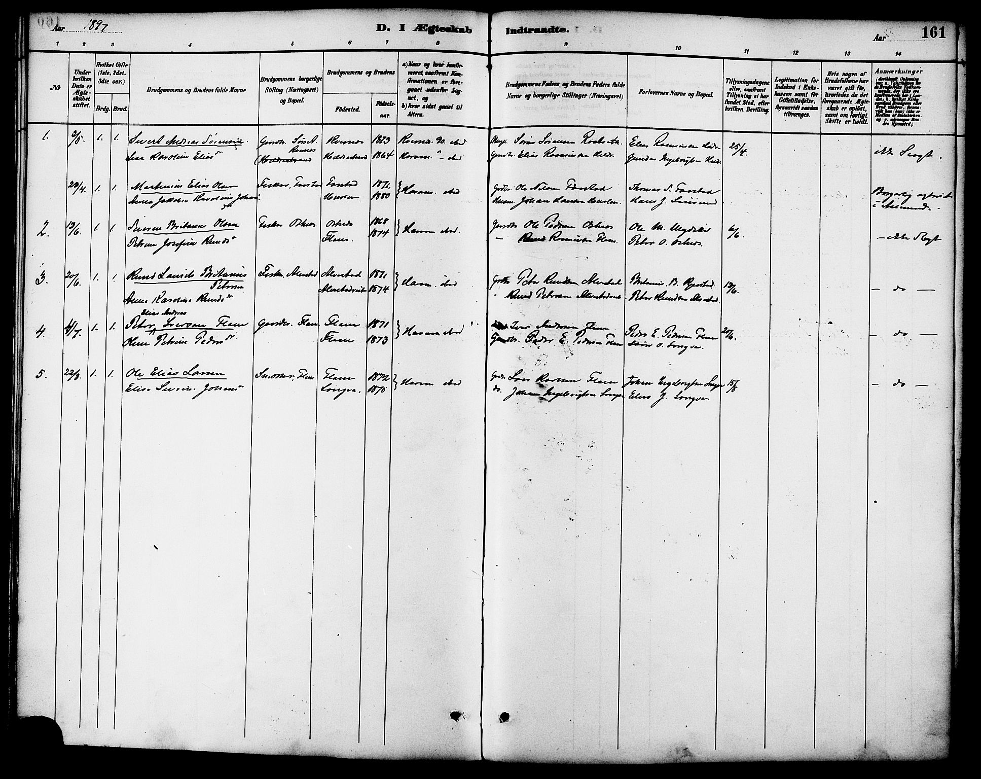 Ministerialprotokoller, klokkerbøker og fødselsregistre - Møre og Romsdal, AV/SAT-A-1454/536/L0501: Parish register (official) no. 536A10, 1884-1896, p. 161