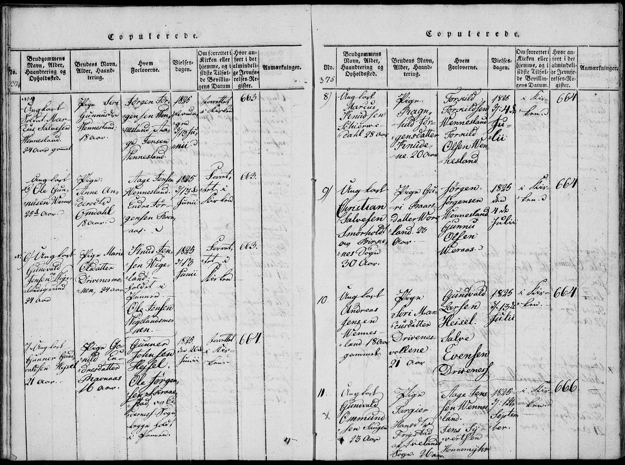 Vennesla sokneprestkontor, SAK/1111-0045/Fa/Fab/L0003: Parish register (official) no. A 3, 1820-1834, p. 374-375