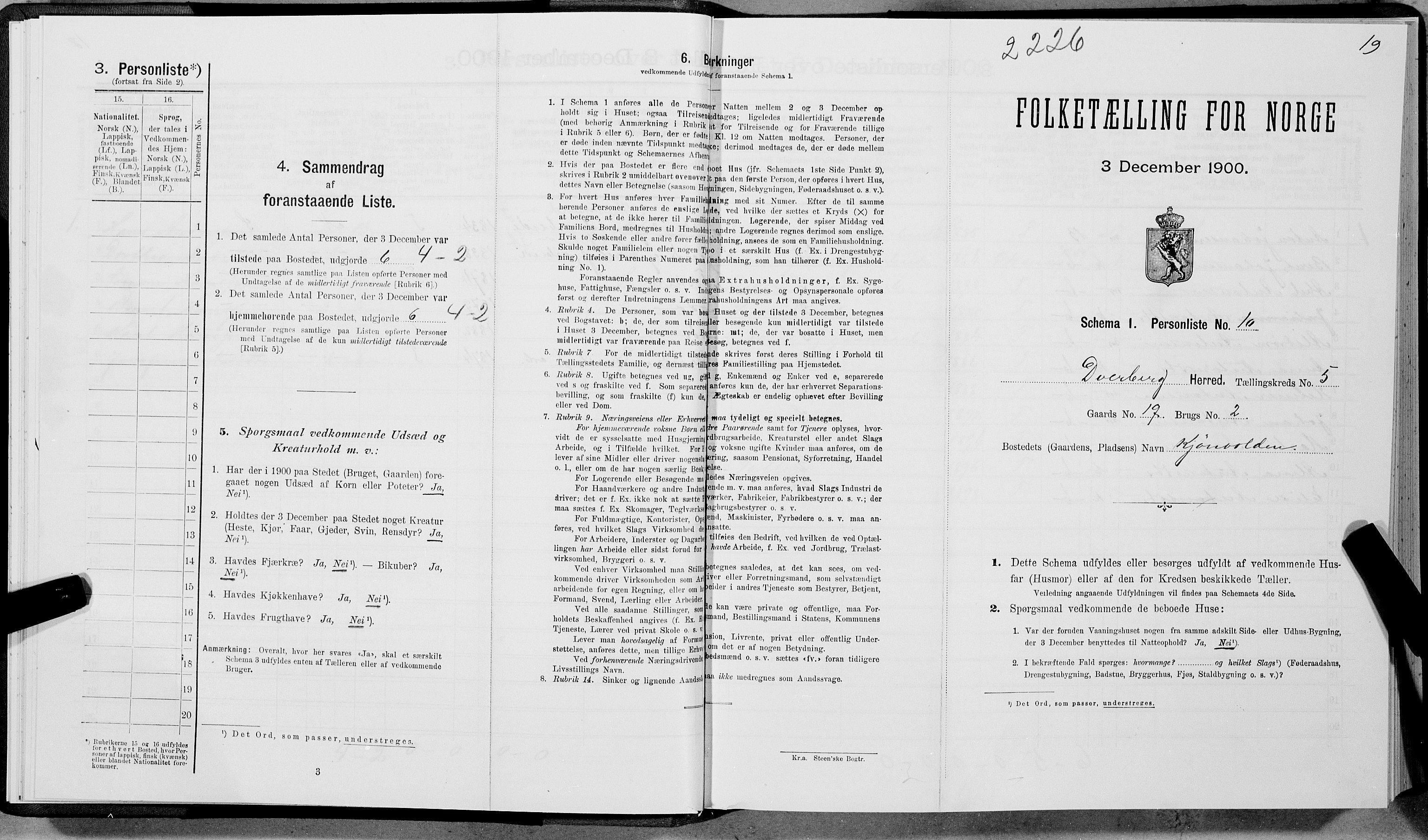 SAT, 1900 census for Dverberg, 1900, p. 399