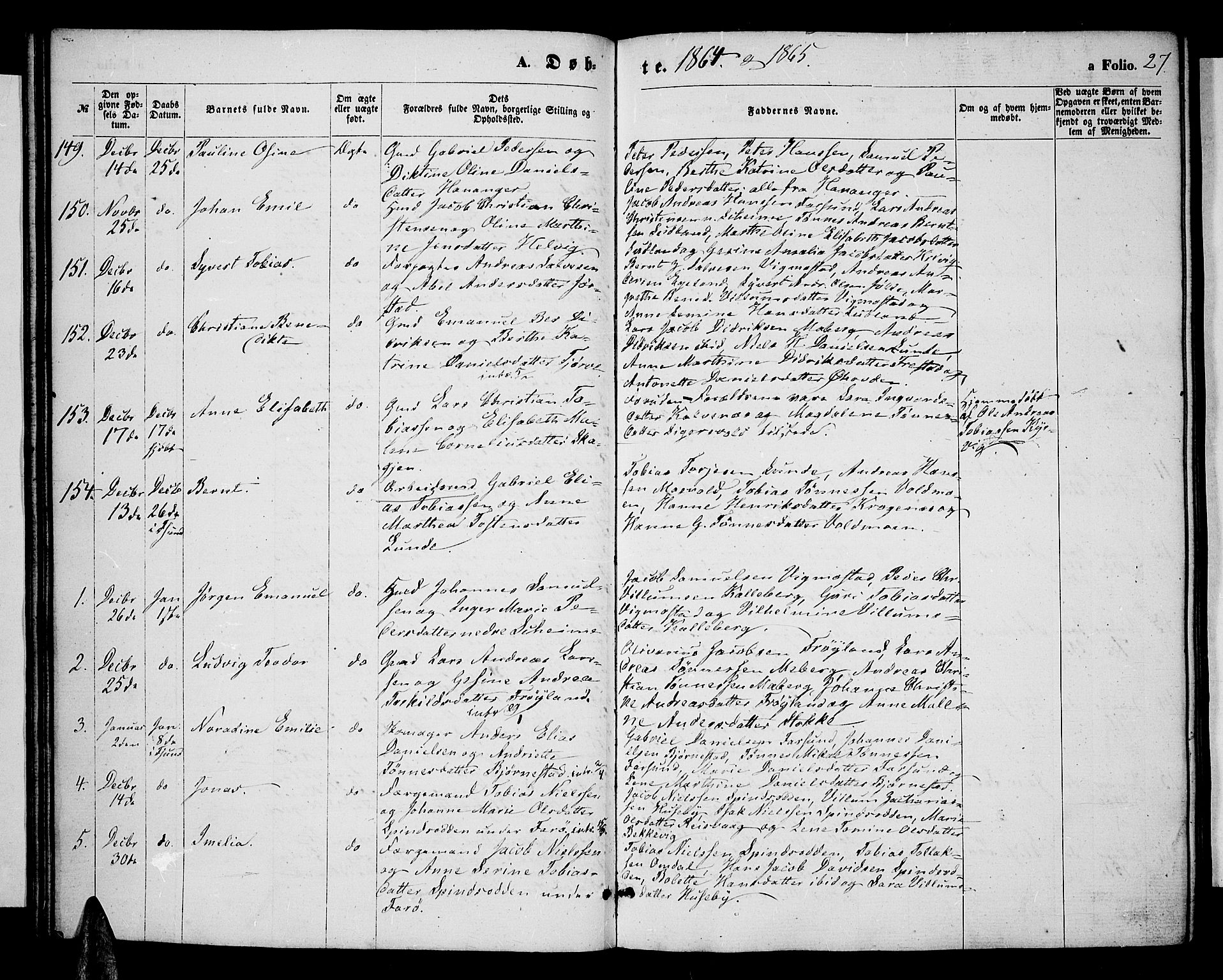 Lista sokneprestkontor, SAK/1111-0027/F/Fb/L0003: Parish register (copy) no. B 3, 1862-1877, p. 27