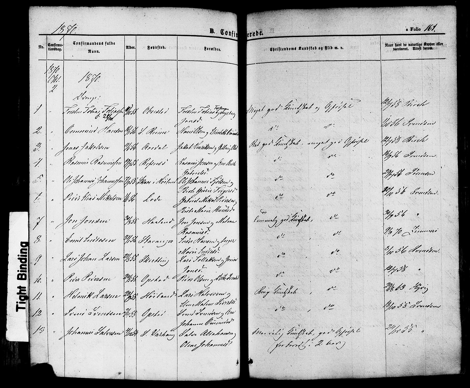 Hå sokneprestkontor, AV/SAST-A-101801/001/30BA/L0008: Parish register (official) no. A 7, 1853-1878, p. 161