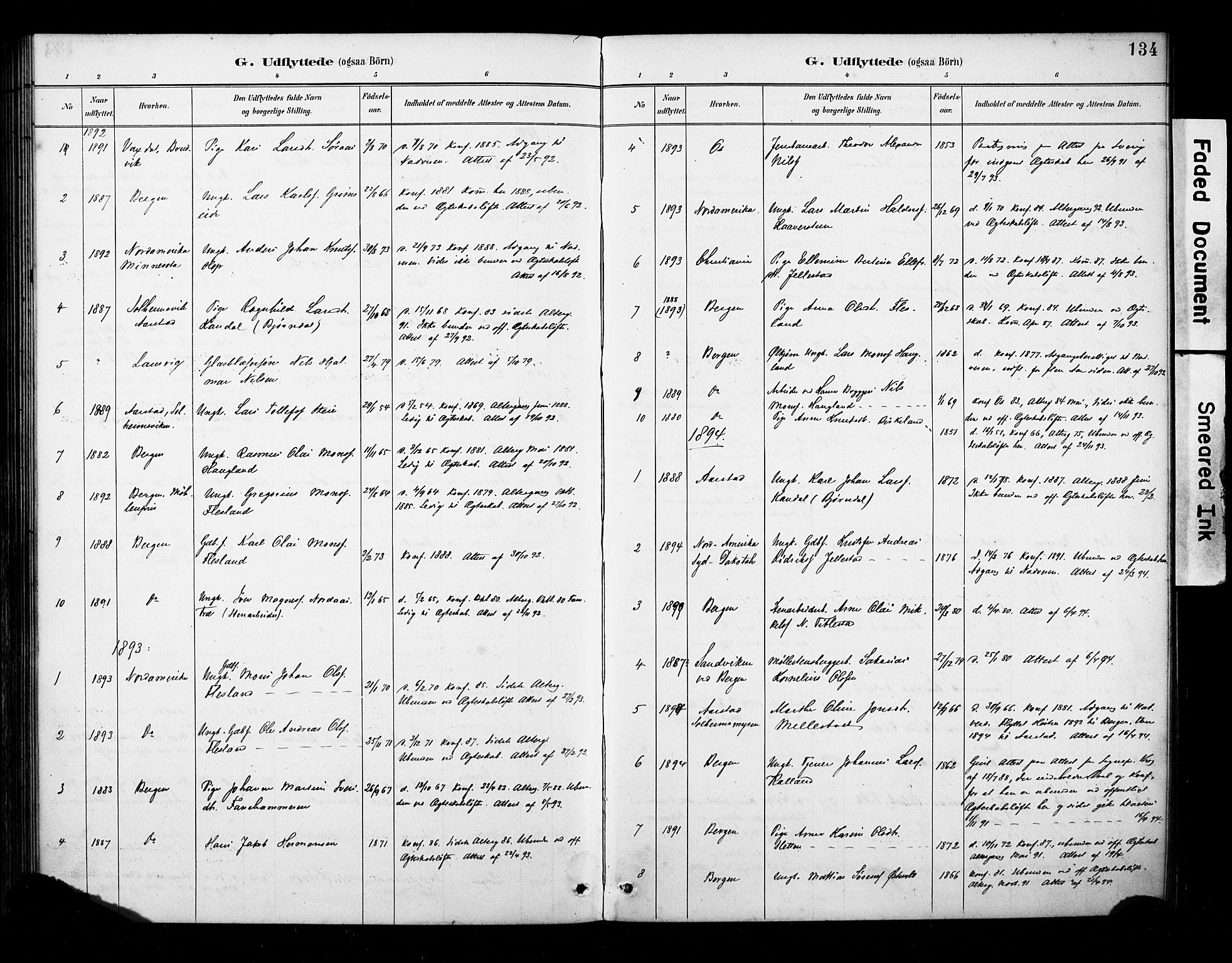 Fana Sokneprestembete, AV/SAB-A-75101/H/Haa/Haab/L0002: Parish register (official) no. B 2, 1890-1897, p. 134