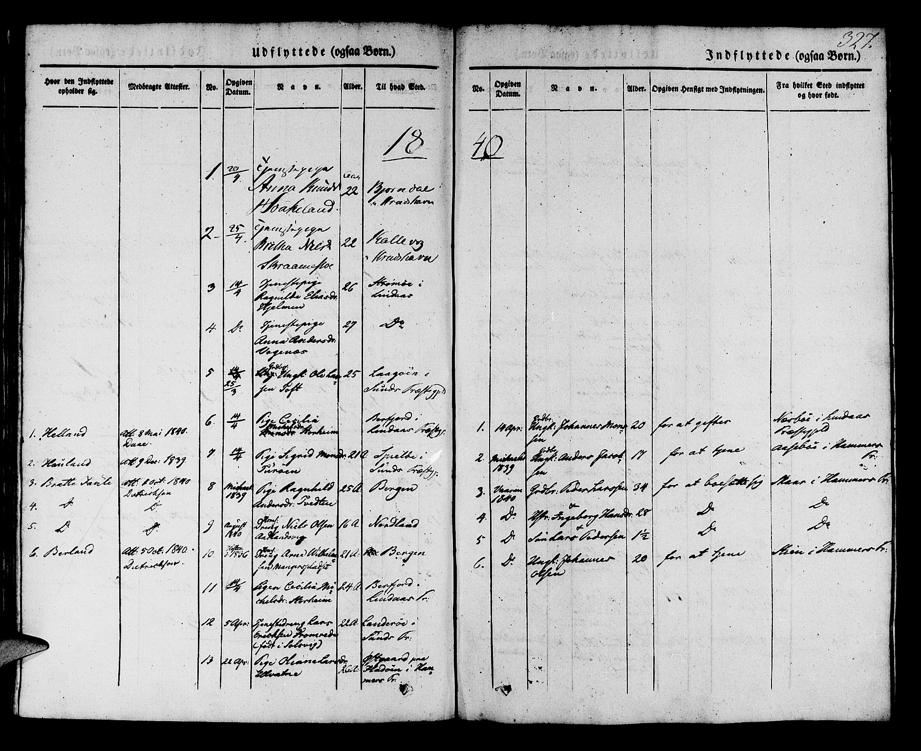 Manger sokneprestembete, SAB/A-76801/H/Haa: Parish register (official) no. A 5, 1839-1848, p. 327