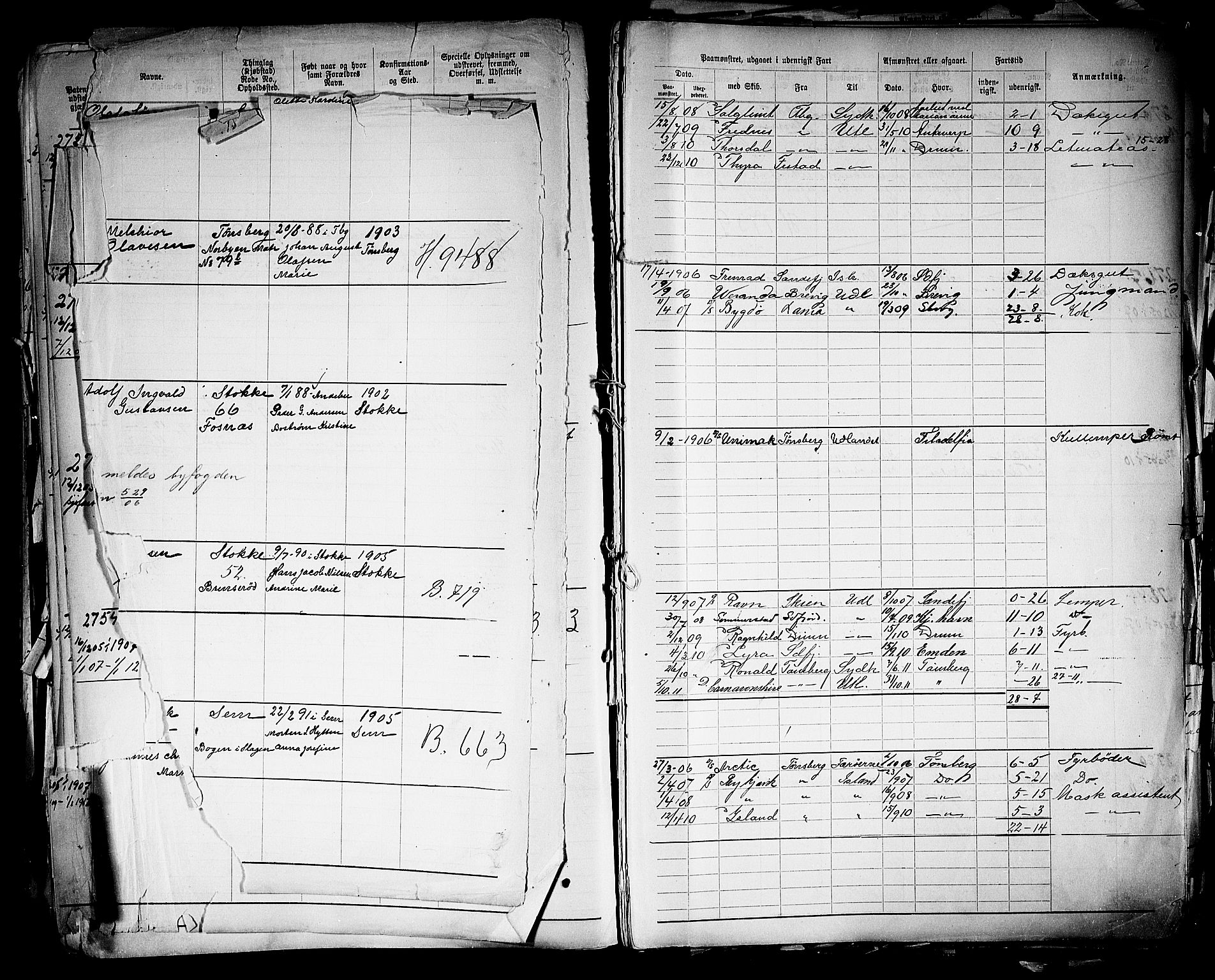 Tønsberg innrulleringskontor, AV/SAKO-A-786/F/Fb/L0005: Annotasjonsrulle Patent nr. 2401-4080, 1904-1910, p. 77