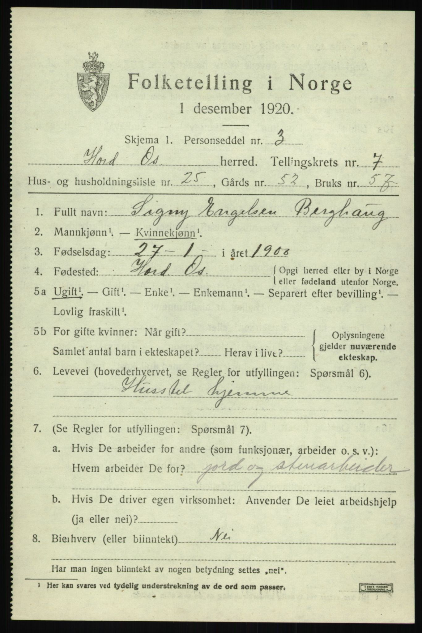 SAB, 1920 census for Os, 1920, p. 6052