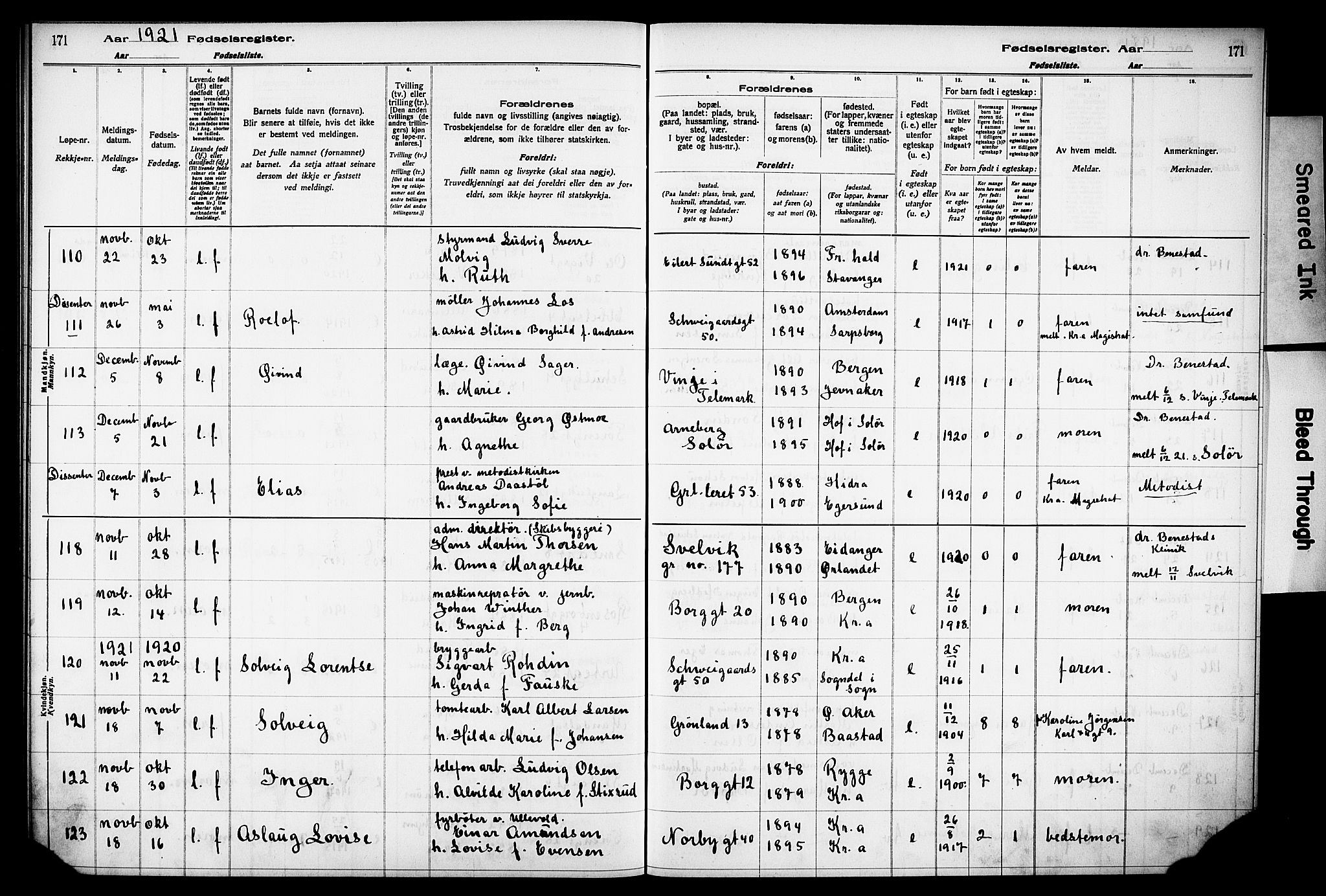 Grønland prestekontor Kirkebøker, AV/SAO-A-10848/J/Ja/L0001: Birth register no. 1, 1916-1922, p. 171