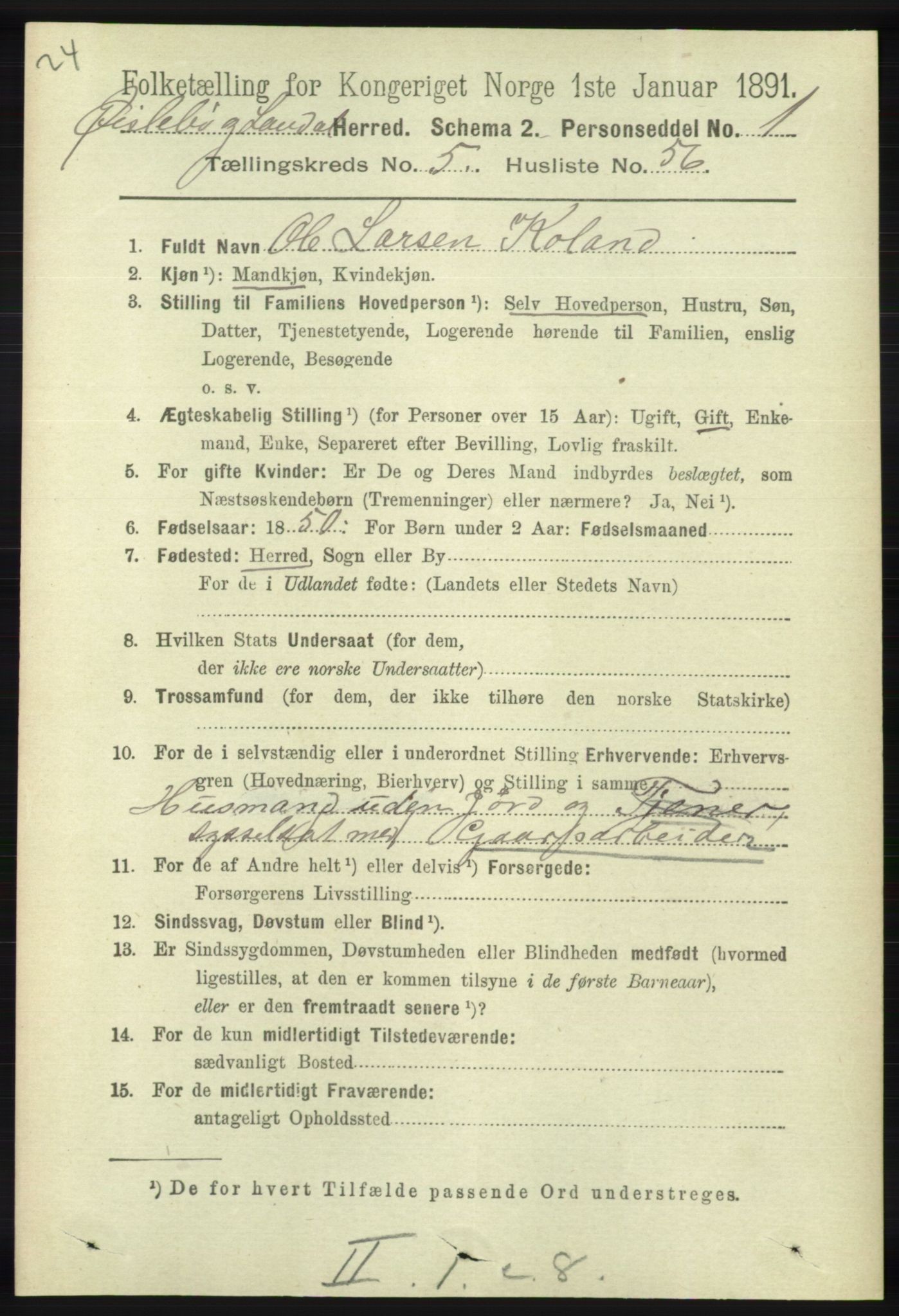 RA, 1891 census for 1021 Øyslebø og Laudal, 1891, p. 1631