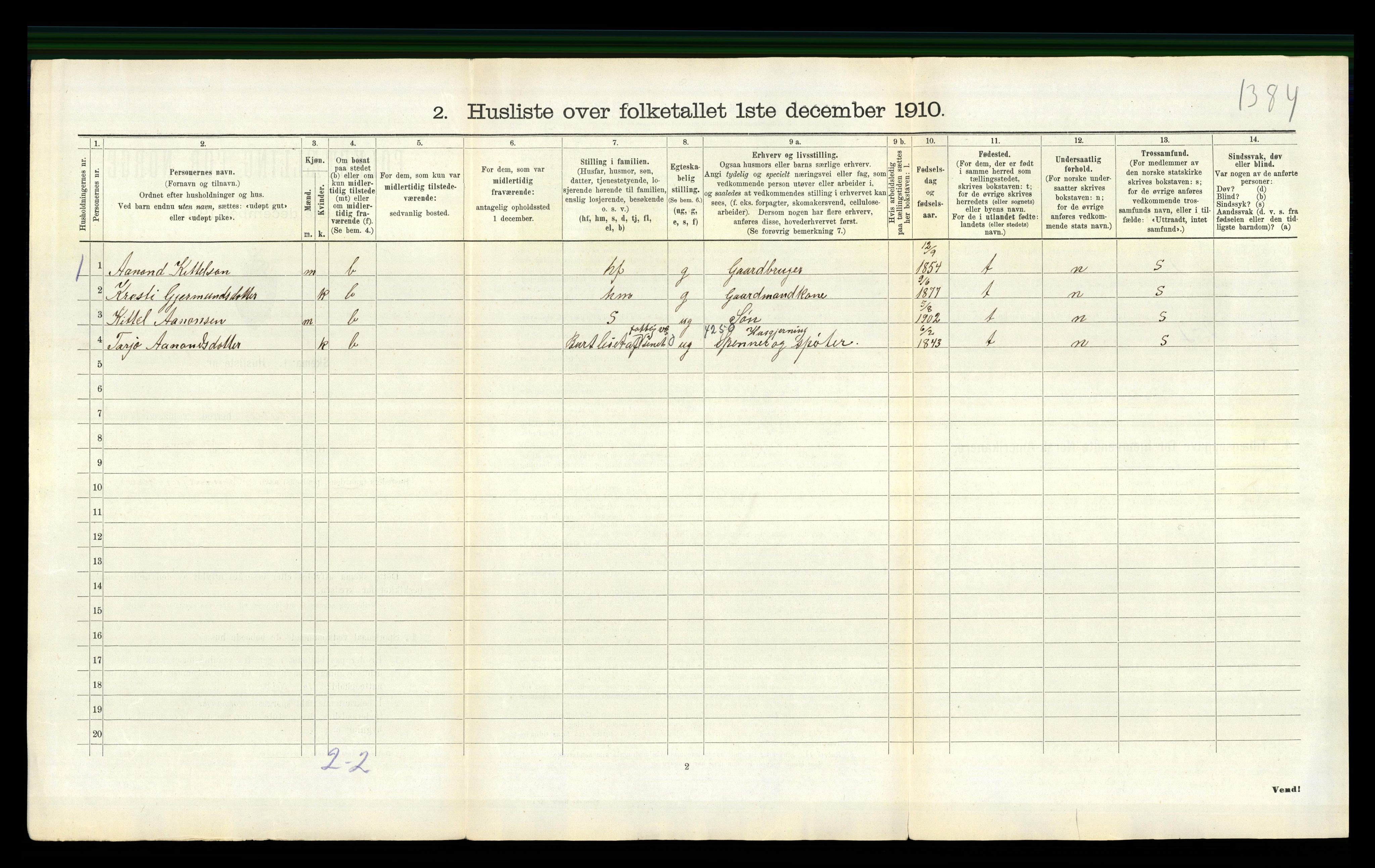 RA, 1910 census for Valle, 1910, p. 128