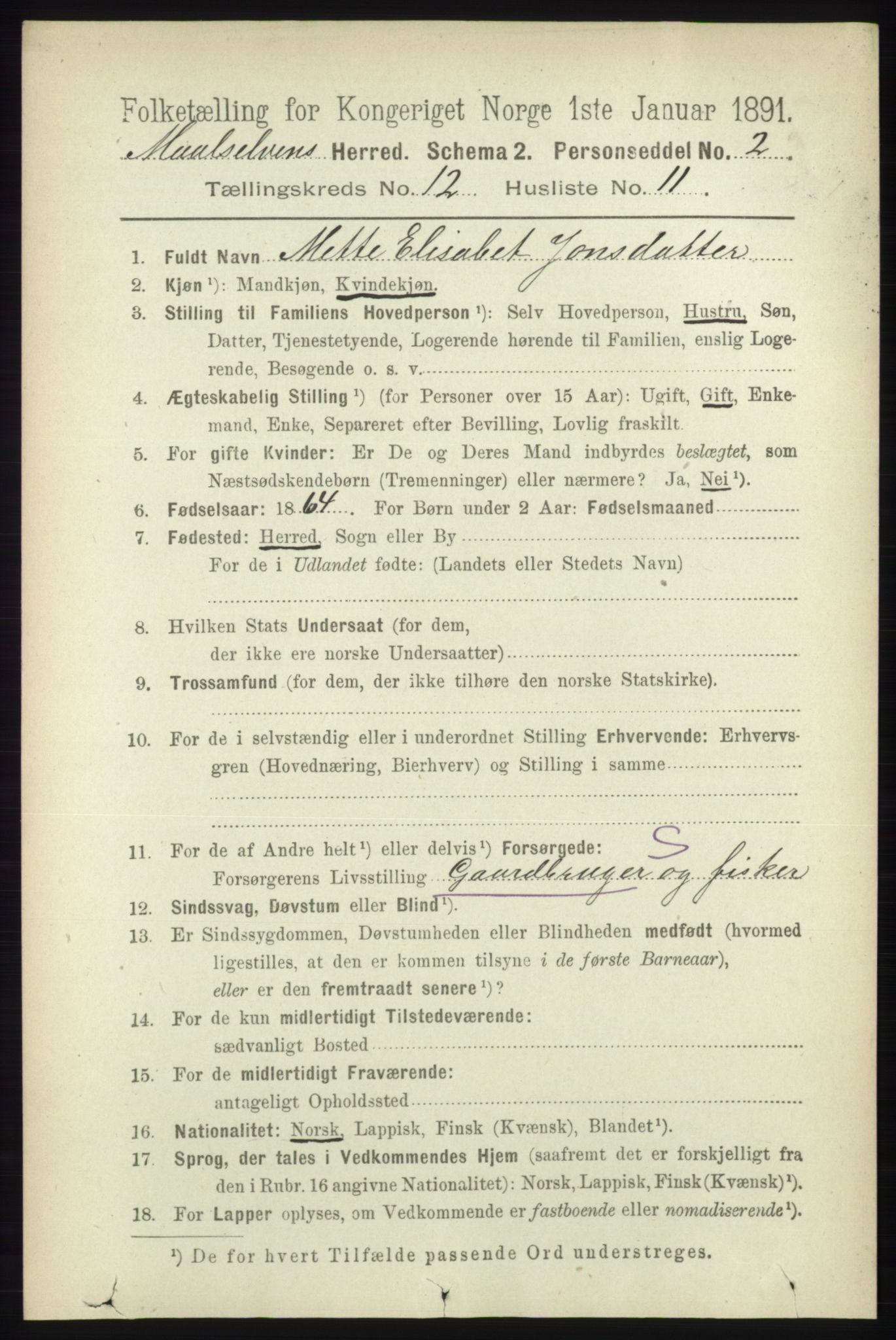 RA, 1891 census for 1924 Målselv, 1891, p. 3858