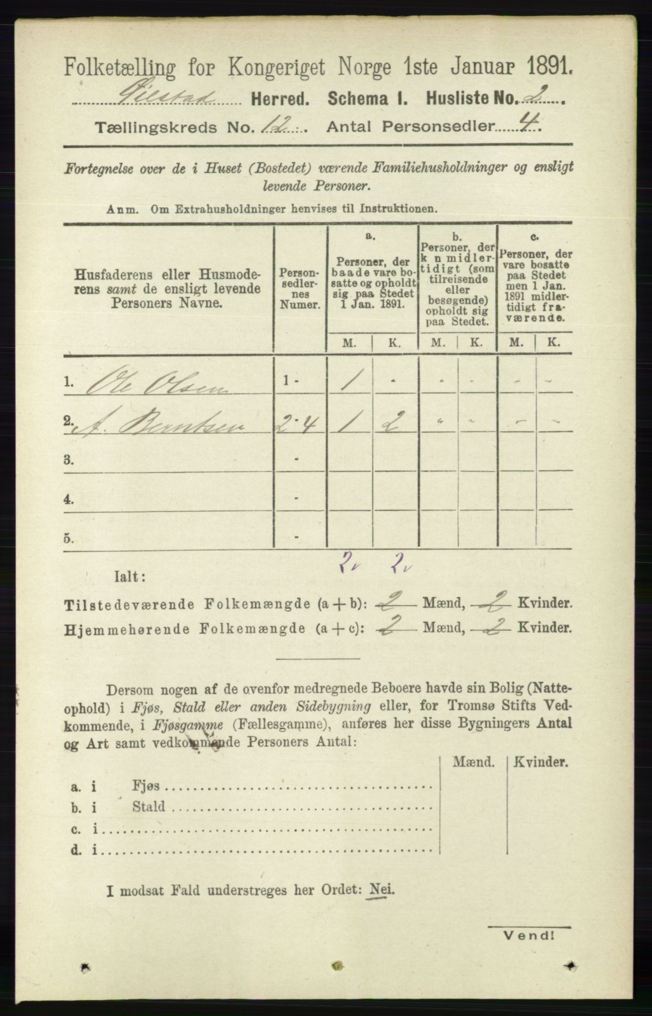 RA, 1891 census for 0920 Øyestad, 1891, p. 5364