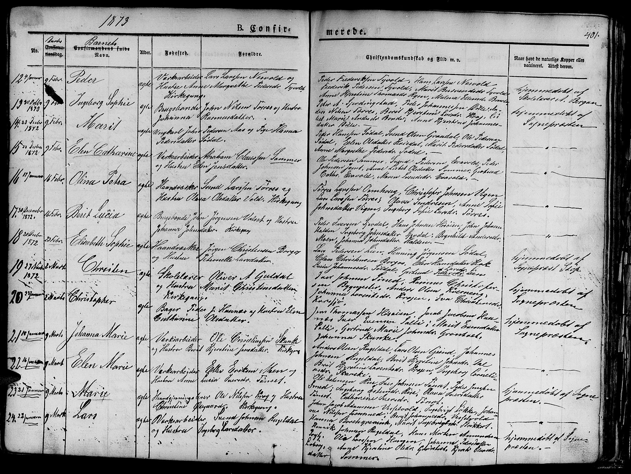 Ministerialprotokoller, klokkerbøker og fødselsregistre - Sør-Trøndelag, SAT/A-1456/681/L0938: Parish register (copy) no. 681C02, 1829-1879, p. 401