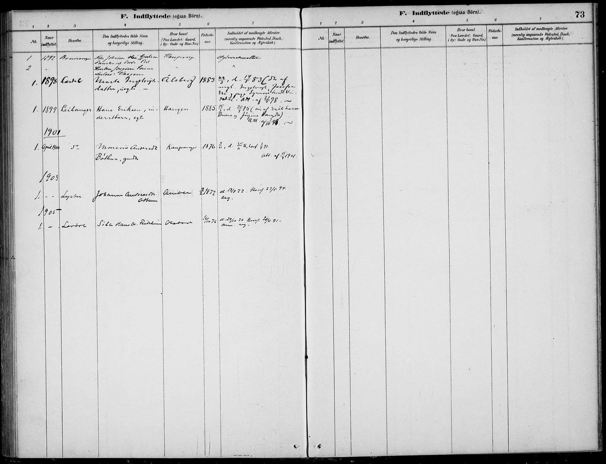 Sogndal sokneprestembete, AV/SAB-A-81301/H/Haa/Haad/L0001: Parish register (official) no. D  1, 1878-1907, p. 73