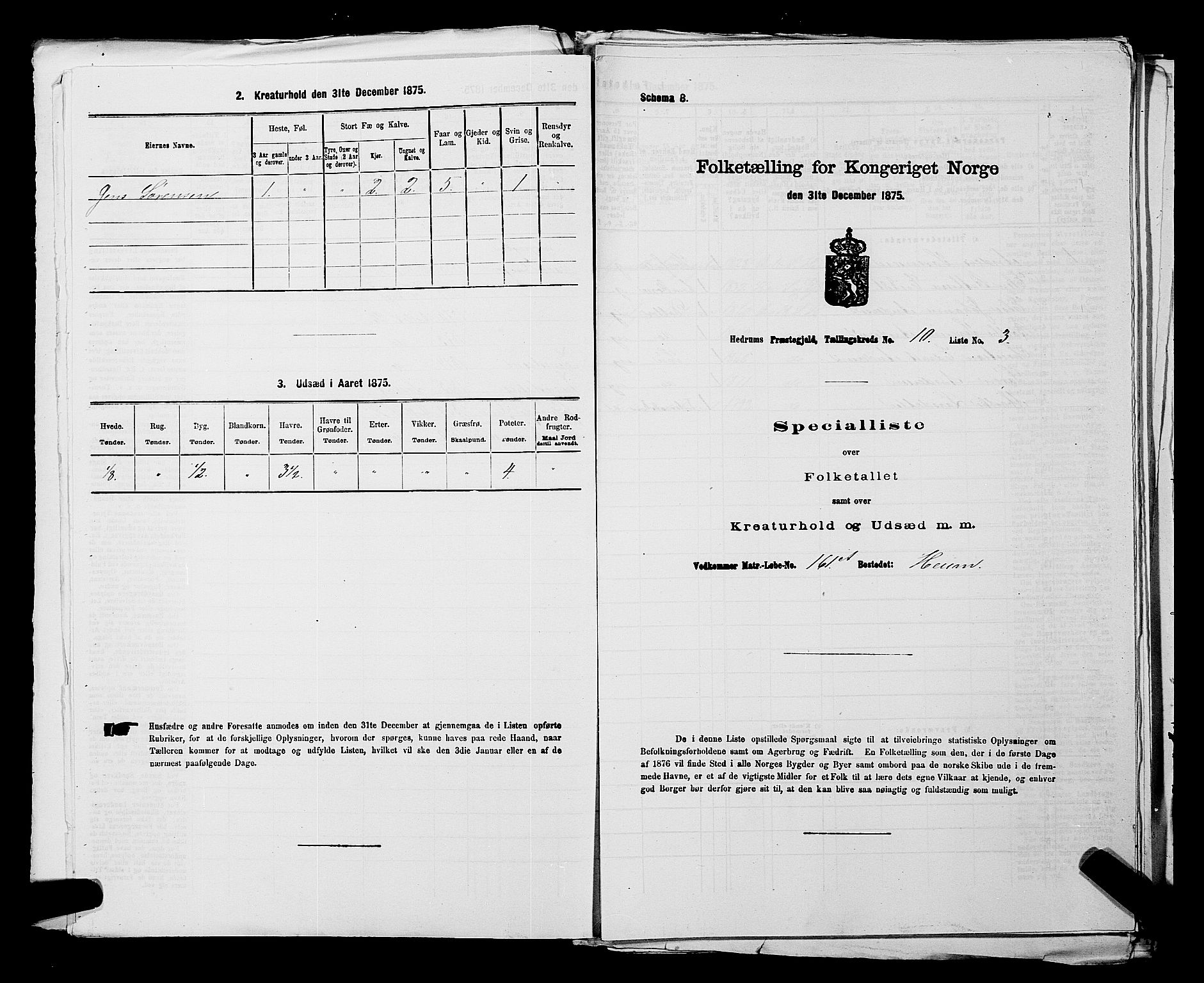 SAKO, 1875 census for 0727P Hedrum, 1875, p. 984