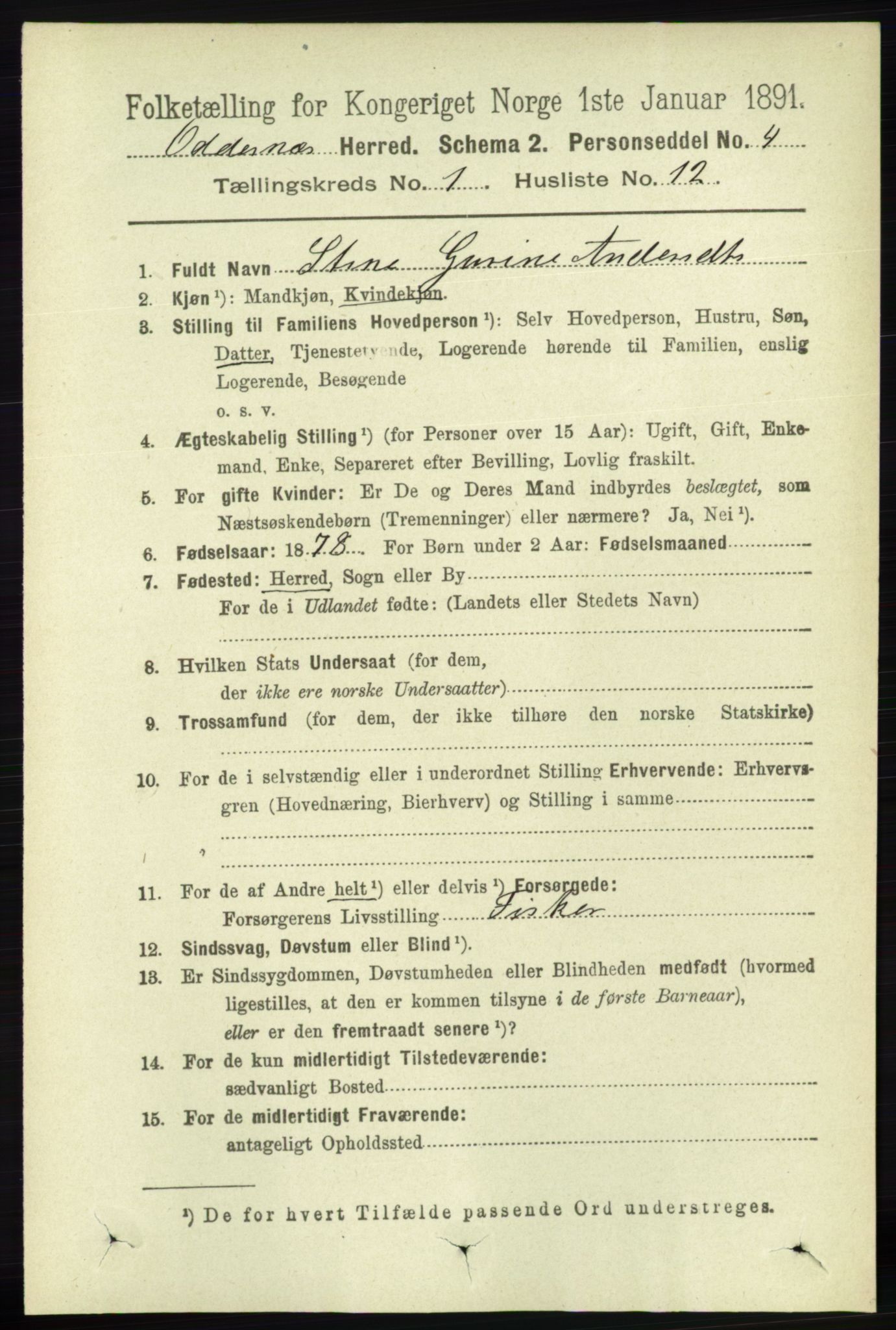 RA, 1891 census for 1012 Oddernes, 1891, p. 177