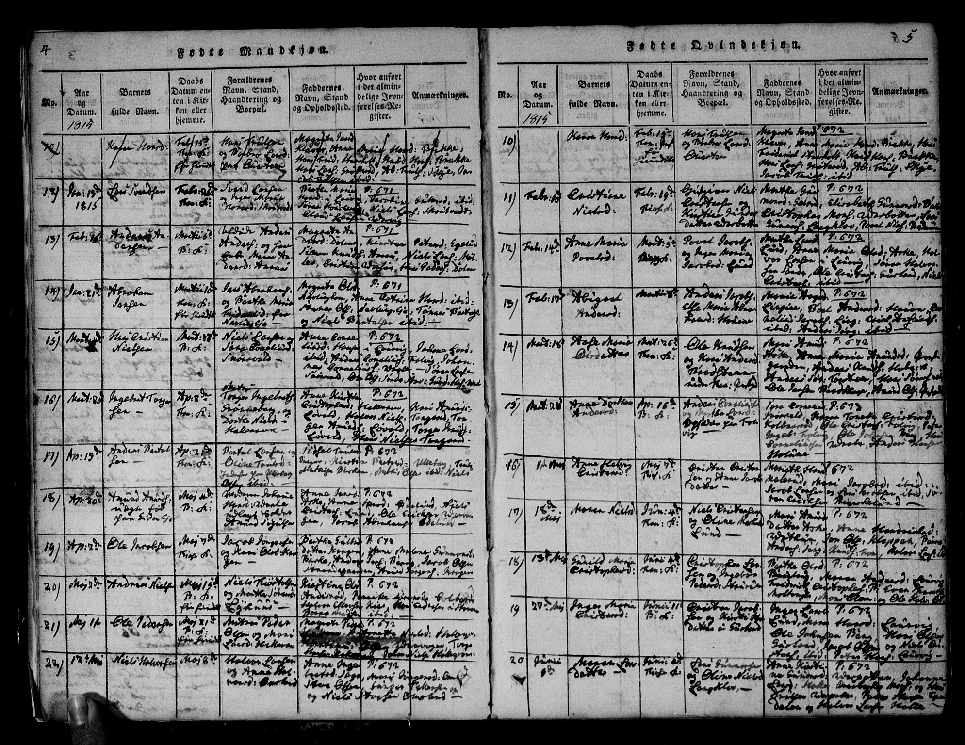 Brunlanes kirkebøker, SAKO/A-342/G/Ga/L0001: Parish register (copy) no. I 1, 1814-1834, p. 4-5