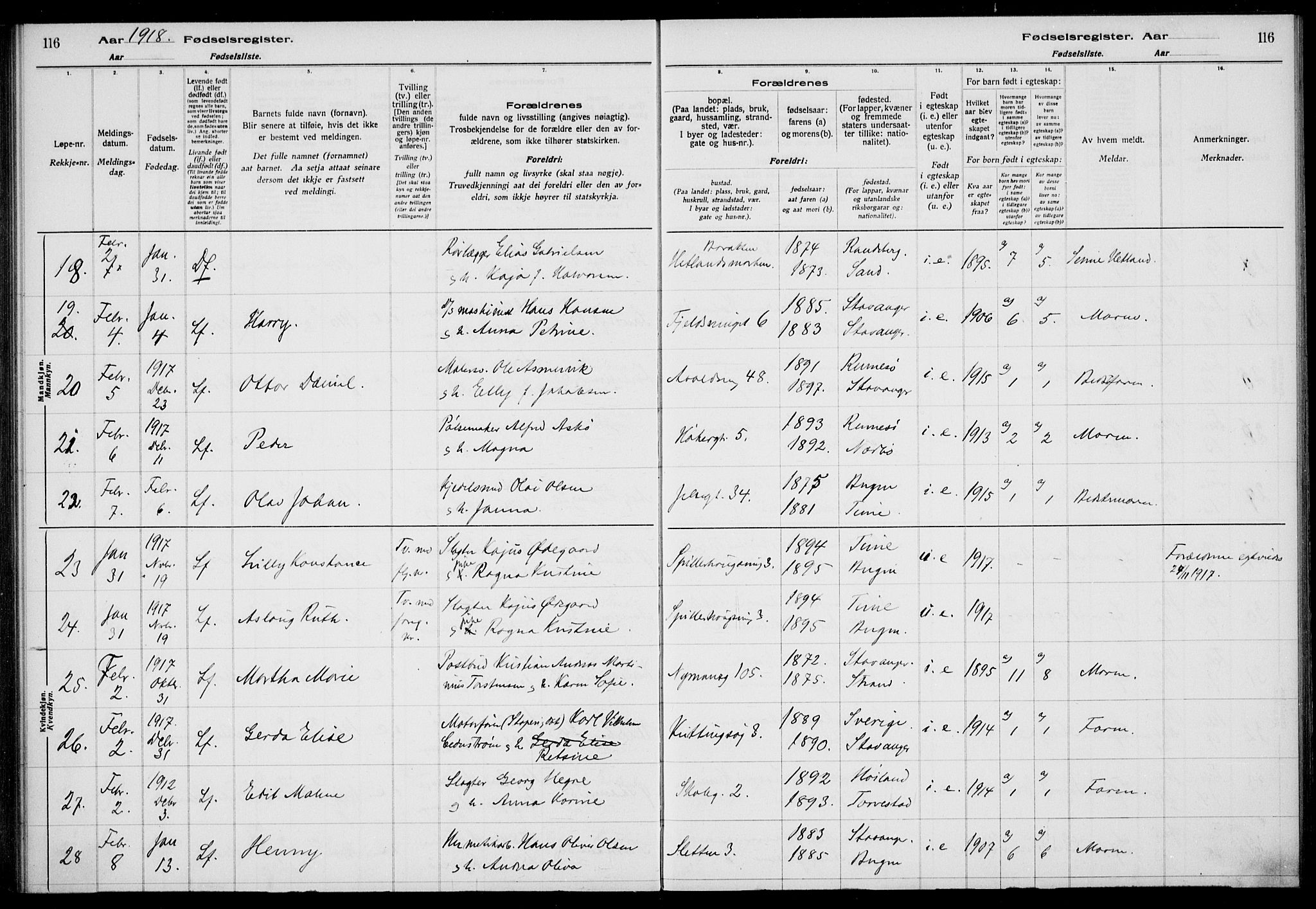 St. Johannes sokneprestkontor, AV/SAST-A-101814/002/A/L0001: Birth register no. 1, 1916-1919, p. 116