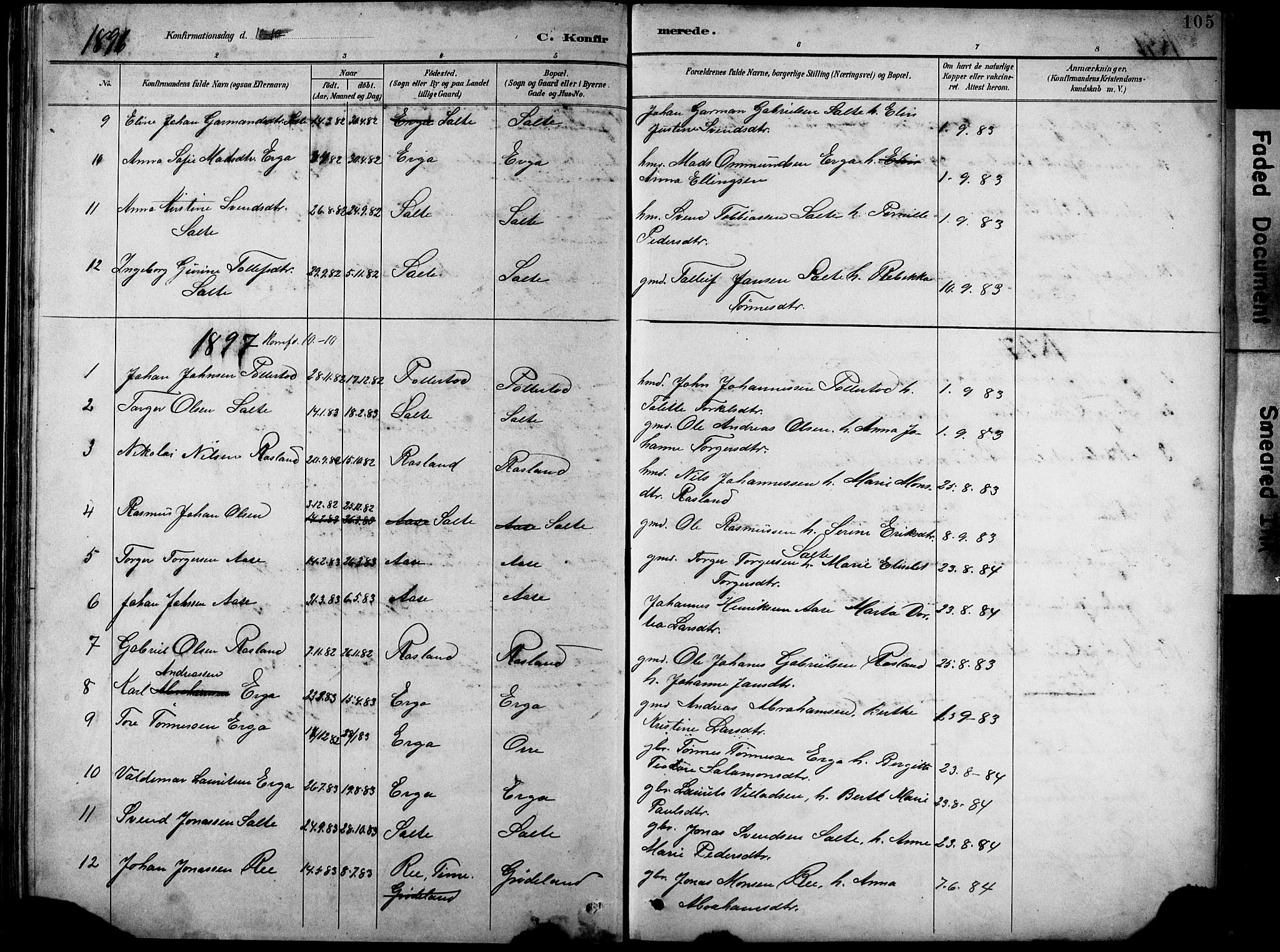 Klepp sokneprestkontor, SAST/A-101803/001/3/30BB/L0005: Parish register (copy) no. B 5, 1889-1918, p. 105