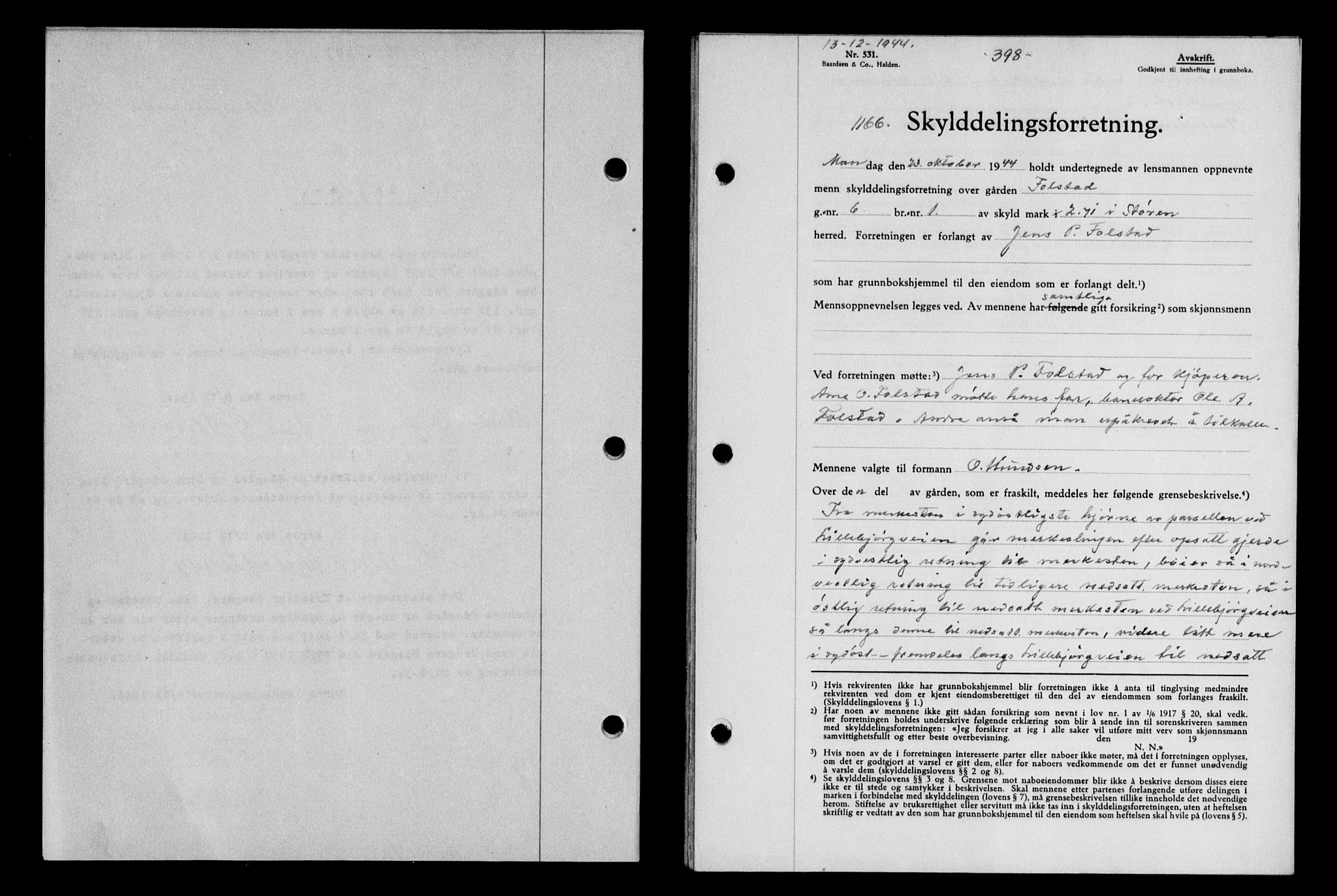 Gauldal sorenskriveri, SAT/A-0014/1/2/2C/L0058: Mortgage book no. 63, 1944-1945, Diary no: : 1166/1944