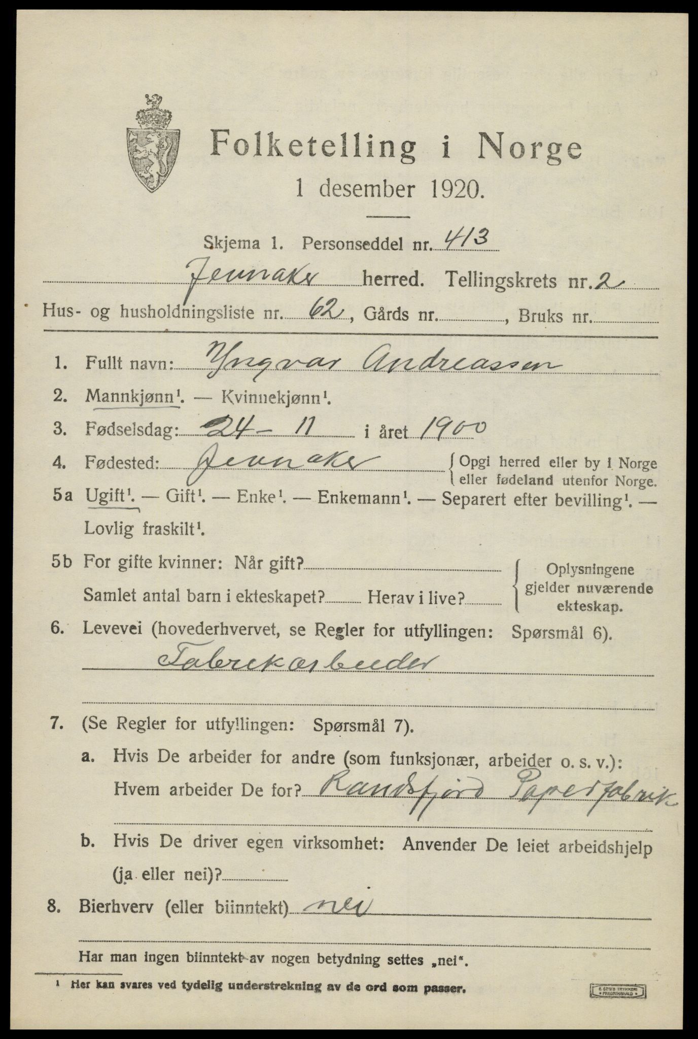 SAH, 1920 census for Jevnaker, 1920, p. 2229