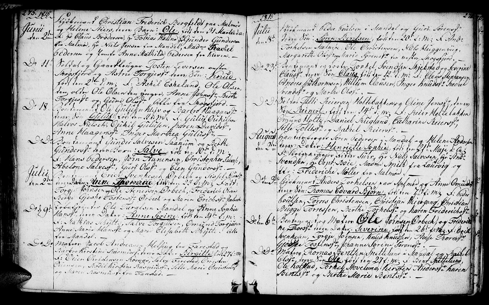 Mandal sokneprestkontor, SAK/1111-0030/F/Fa/Faa/L0008: Parish register (official) no. A 8, 1794-1817, p. 275-276