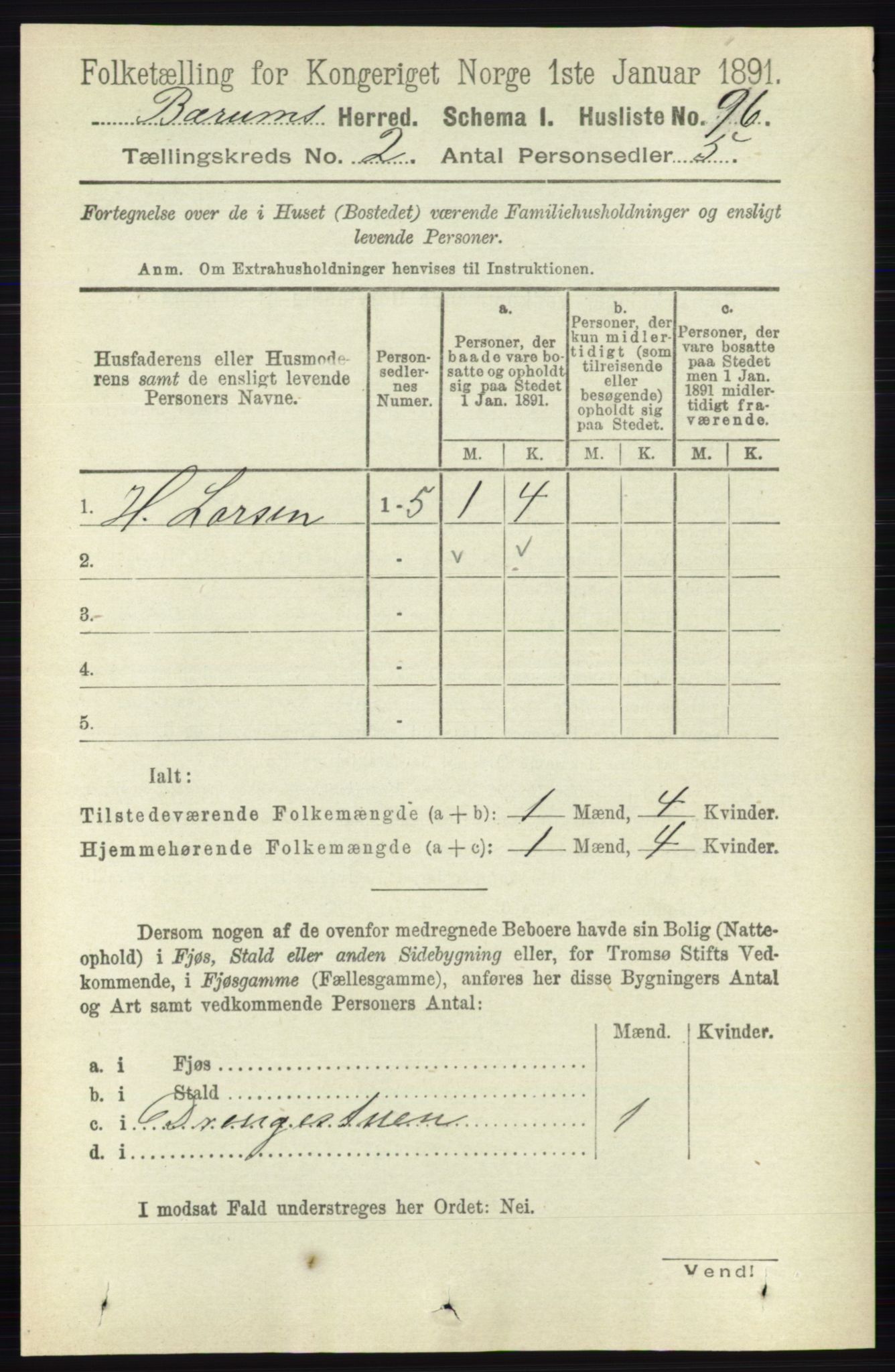 RA, 1891 census for 0219 Bærum, 1891, p. 1053