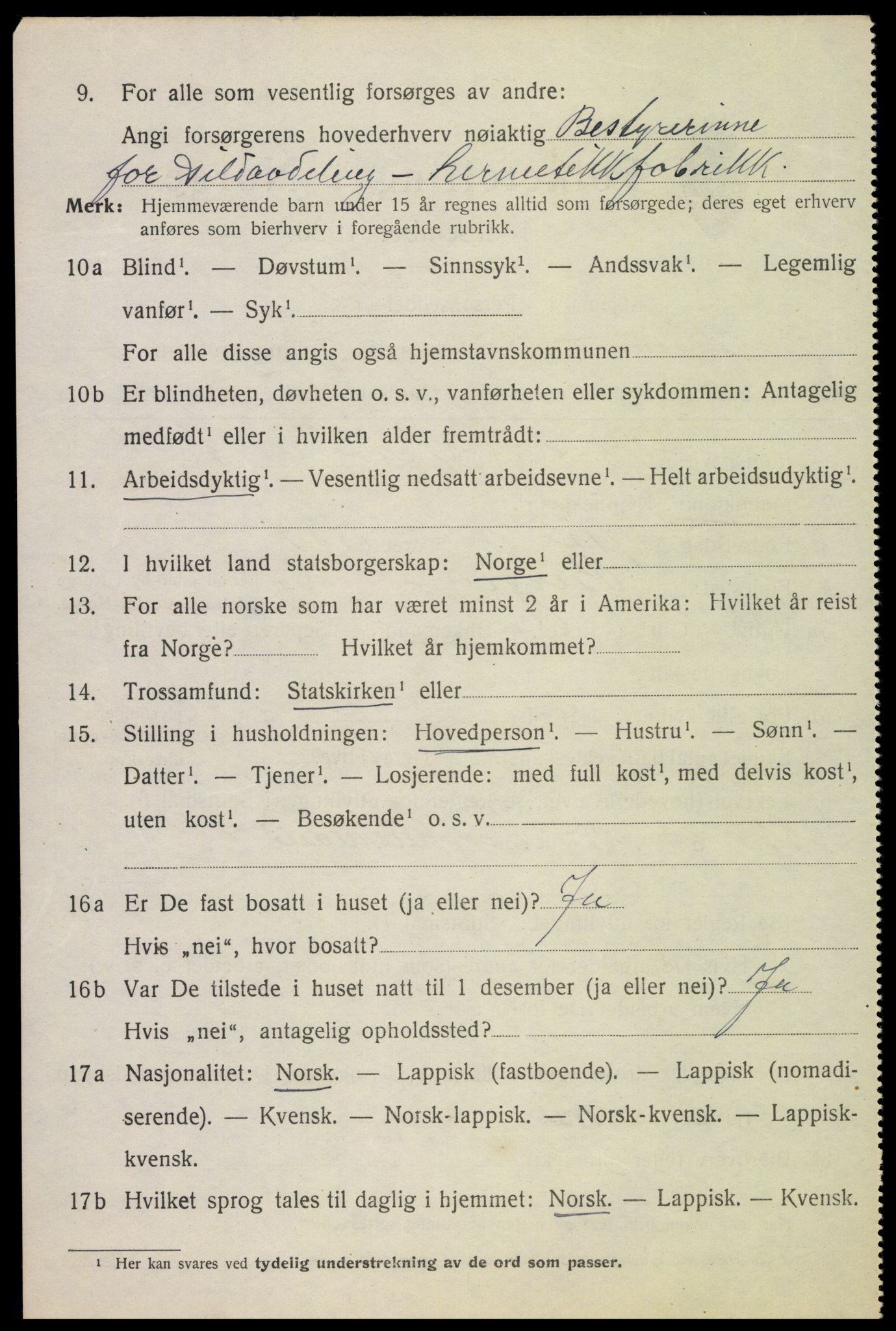 SAT, 1920 census for Sortland, 1920, p. 3615