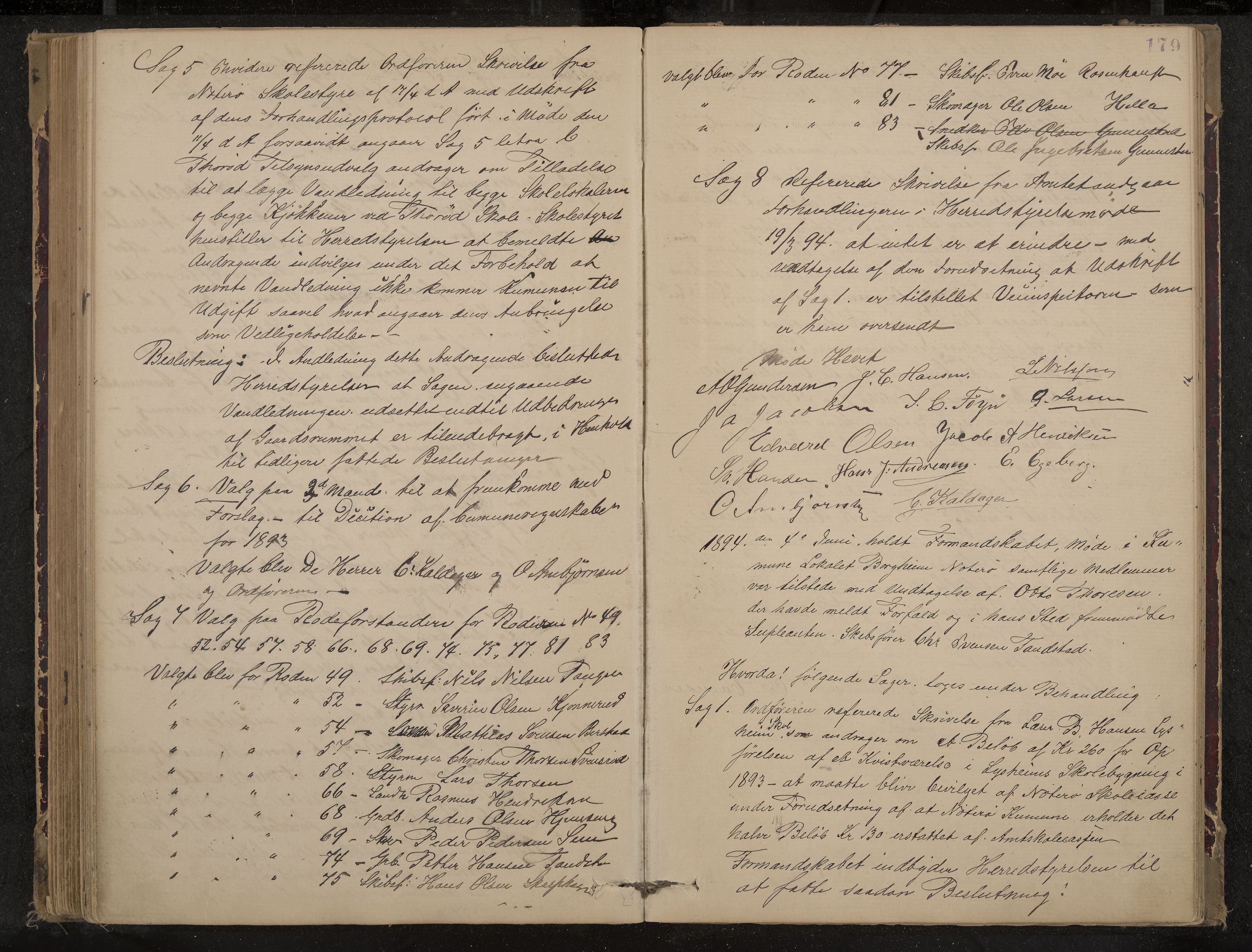 Nøtterøy formannskap og sentraladministrasjon, IKAK/0722021-1/A/Aa/L0004: Møtebok, 1887-1896, p. 179