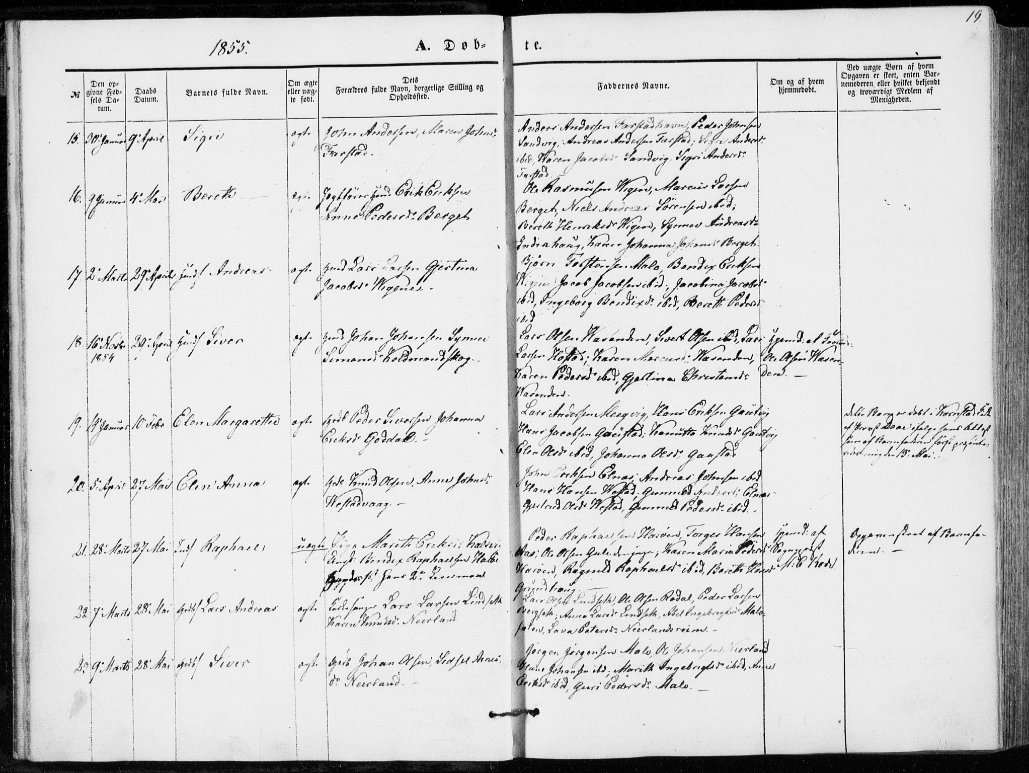 Ministerialprotokoller, klokkerbøker og fødselsregistre - Møre og Romsdal, AV/SAT-A-1454/566/L0767: Parish register (official) no. 566A06, 1852-1868, p. 19