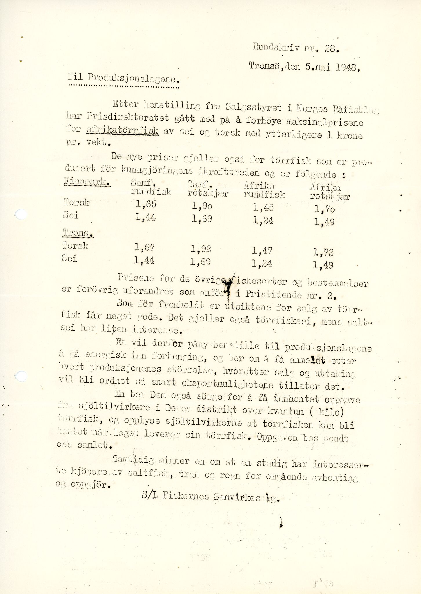 Vardø Fiskersamvirkelag, VAMU/A-0037/D/Da/L0003: Korrespondanse Fi-Kj, 1947-1950