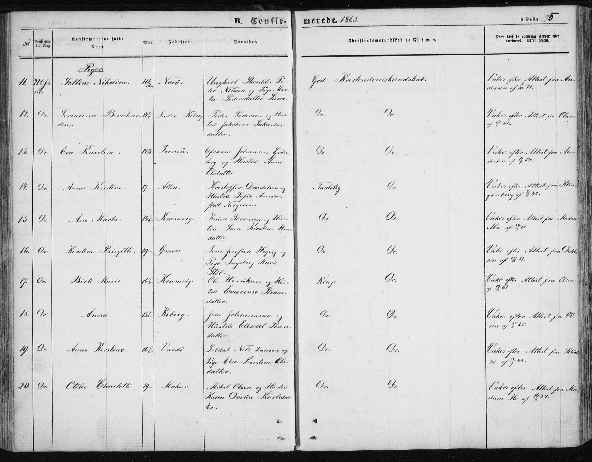 Vardø sokneprestkontor, AV/SATØ-S-1332/H/Ha/L0004kirke: Parish register (official) no. 4, 1862-1871, p. 95