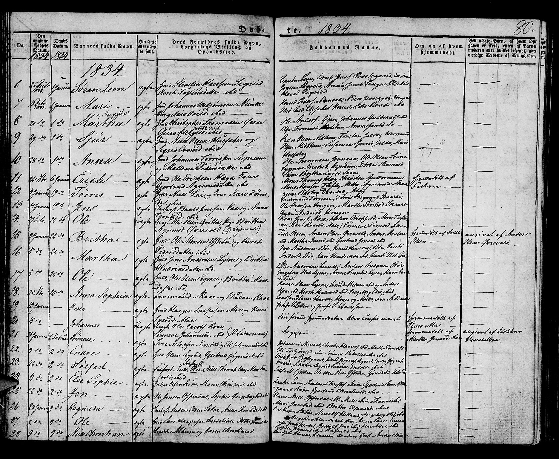 Lærdal sokneprestembete, SAB/A-81201: Parish register (official) no. A 5, 1822-1834, p. 80