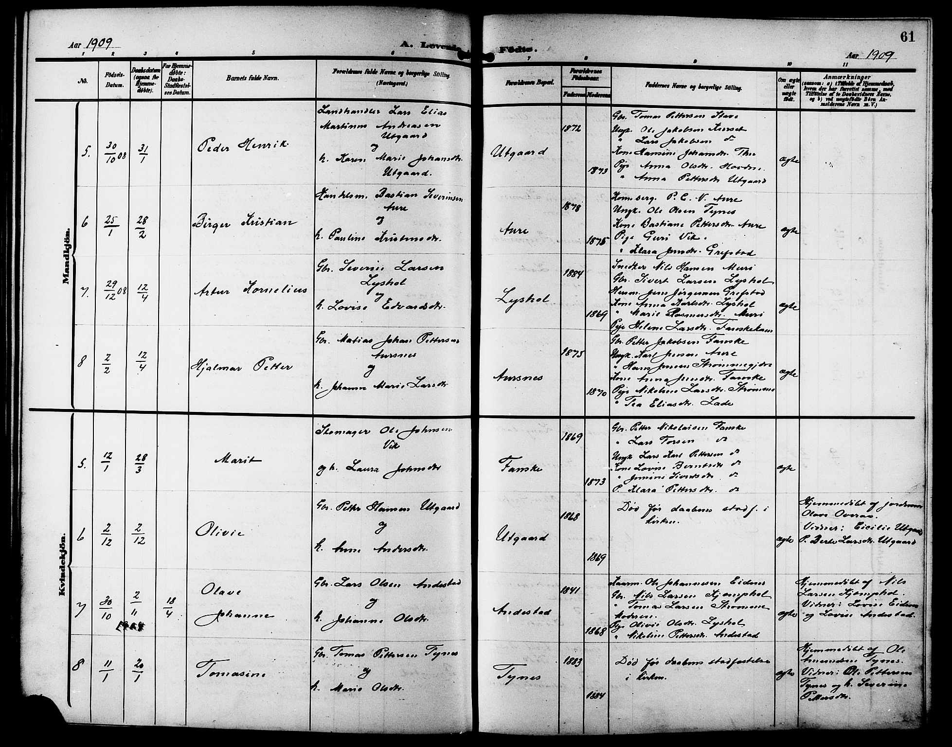 Ministerialprotokoller, klokkerbøker og fødselsregistre - Møre og Romsdal, SAT/A-1454/523/L0341: Parish register (copy) no. 523C04, 1903-1916, p. 61