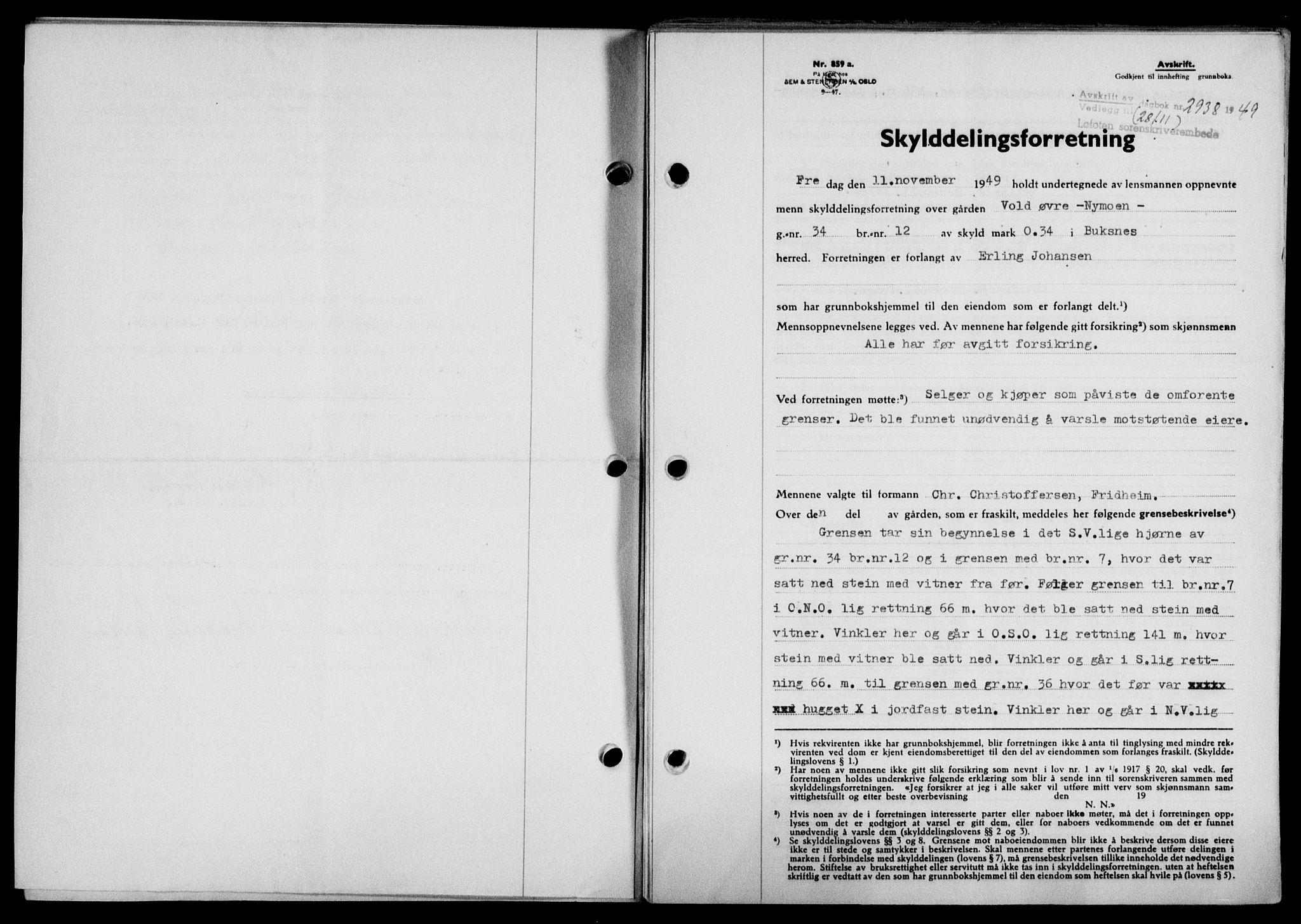Lofoten sorenskriveri, SAT/A-0017/1/2/2C/L0022a: Mortgage book no. 22a, 1949-1950, Diary no: : 2938/1949