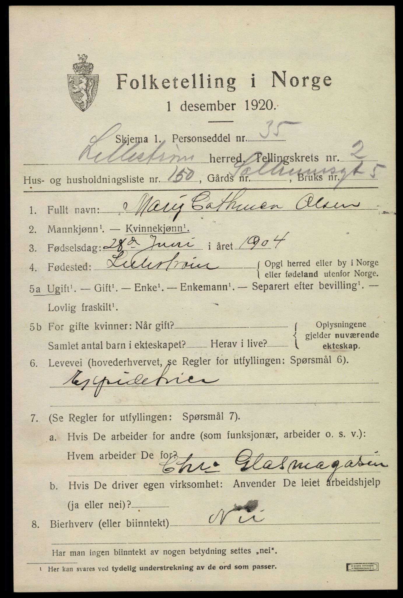 SAO, 1920 census for Lillestrøm, 1920, p. 7434