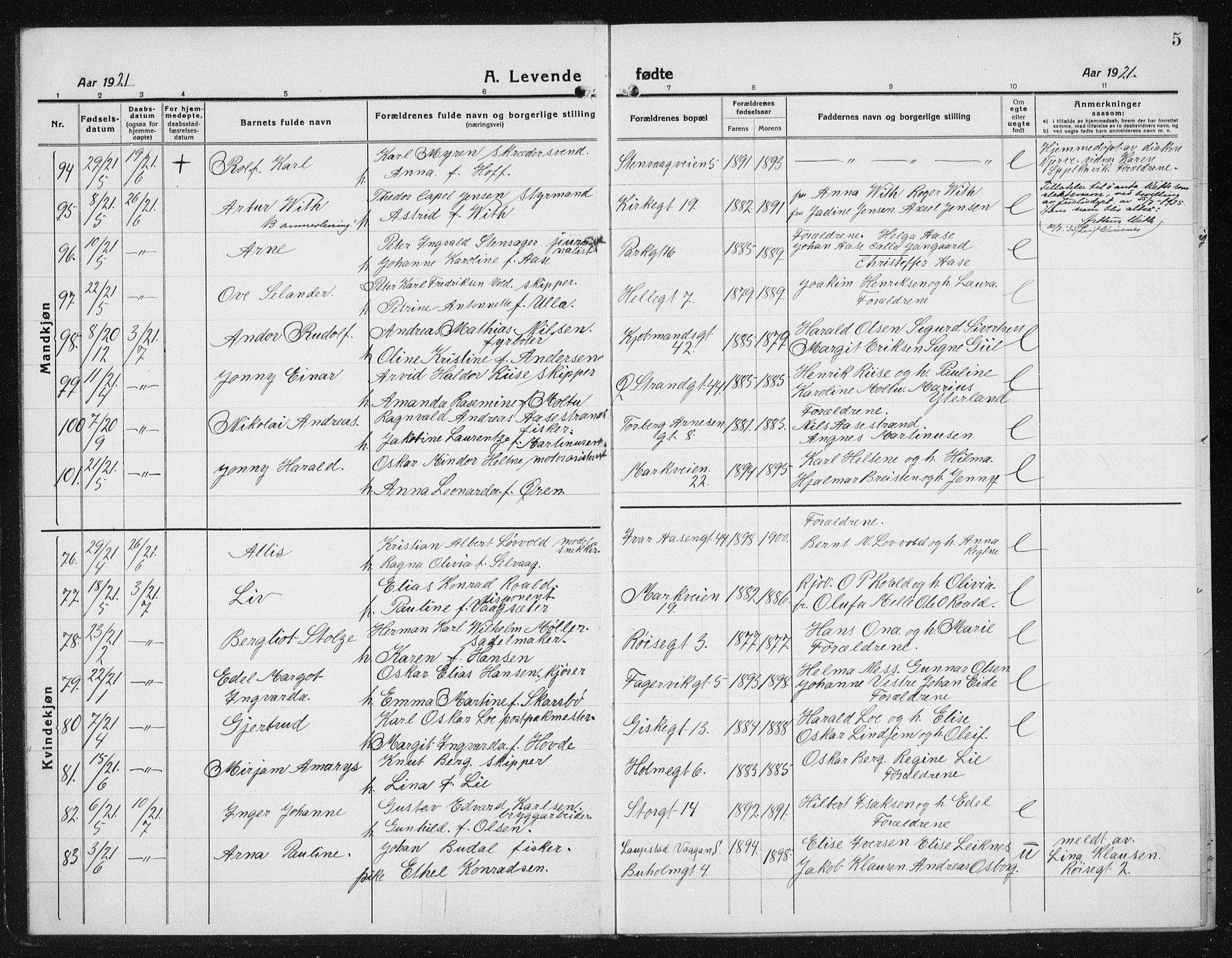 Ministerialprotokoller, klokkerbøker og fødselsregistre - Møre og Romsdal, SAT/A-1454/529/L0475: Parish register (copy) no. 529C12, 1921-1934, p. 5