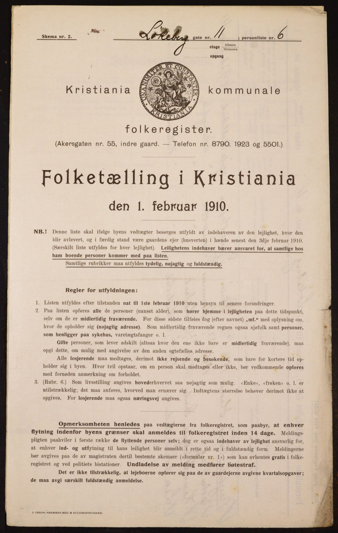 OBA, Municipal Census 1910 for Kristiania, 1910, p. 56604