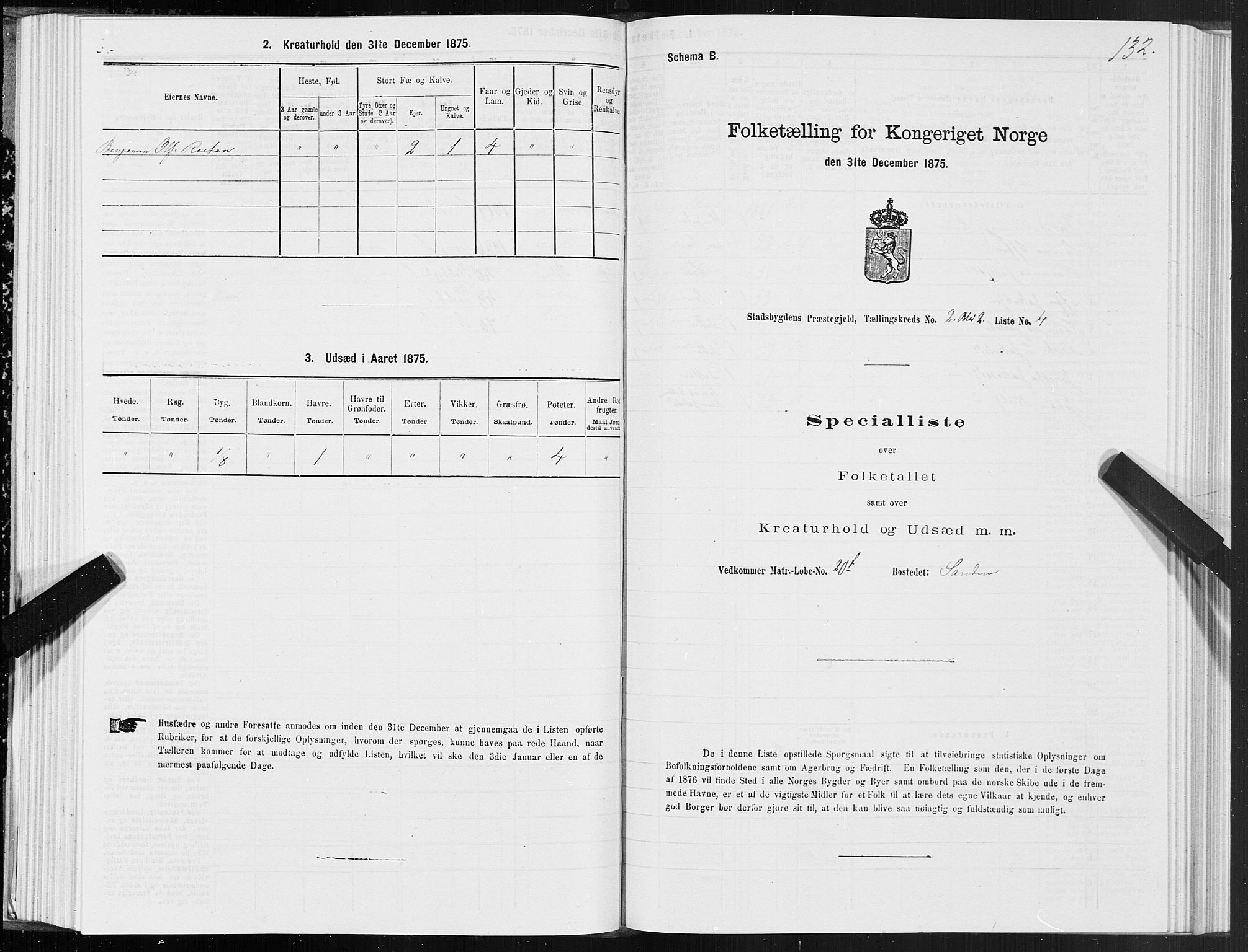 SAT, 1875 census for 1625P Stadsbygd, 1875, p. 1132