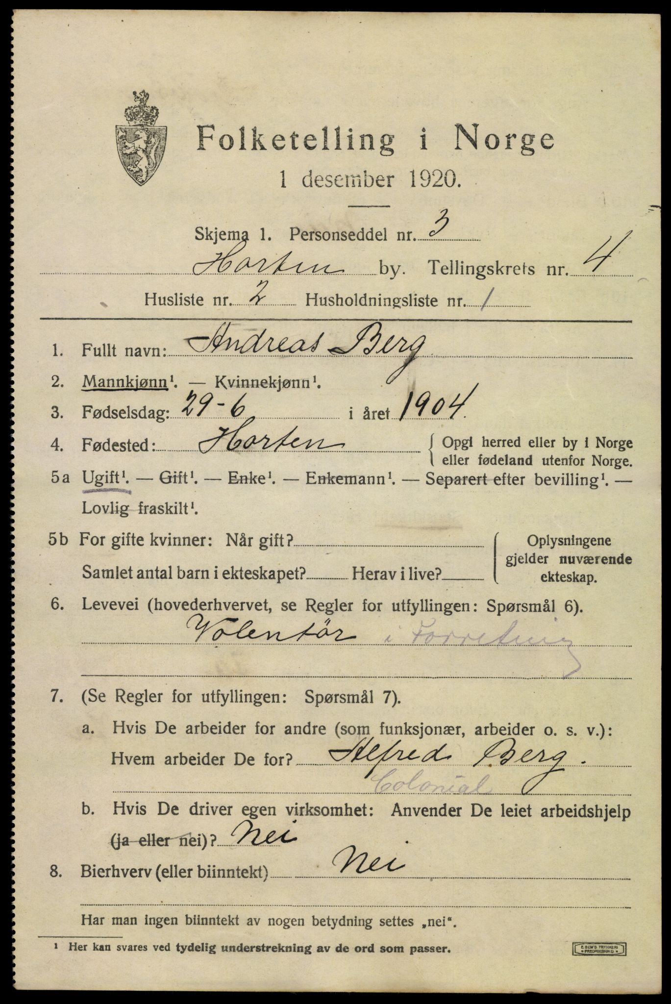 SAKO, 1920 census for Horten, 1920, p. 16275